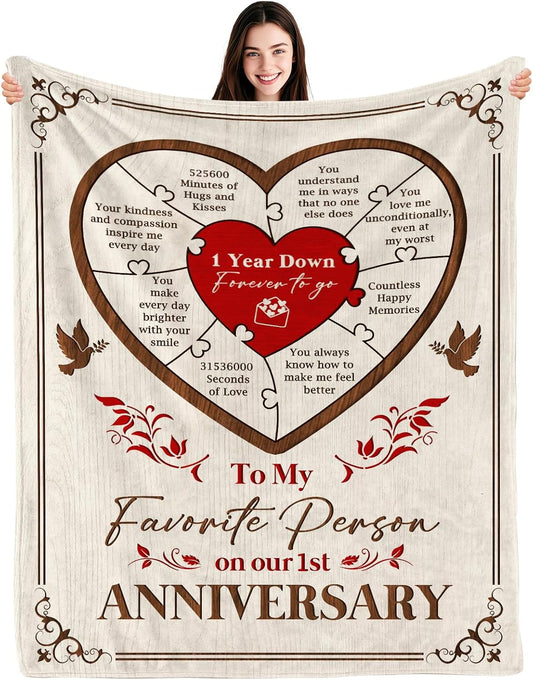 1 Year Anniversary Blanket Gifts - One Year Wedding Anniversary Marriage Gifts for Him Her, 1st Wedding Gift for Husband Wife, Happy 1 Year Anniversary Paper Gifts for Couple Boyfriend, 60"x50"