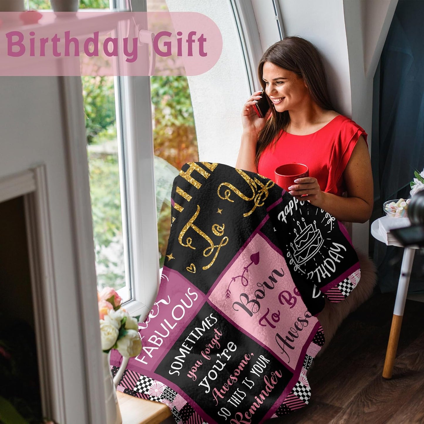 Lcobion Birthday Gifts for Women, Birthday Gifts for Woman Friendship, Gifts for Women Birthday Unique, Happy Birthday Blanket 50" X 60" for Her Woman Mom Wife Grandma Sister Friends Girls