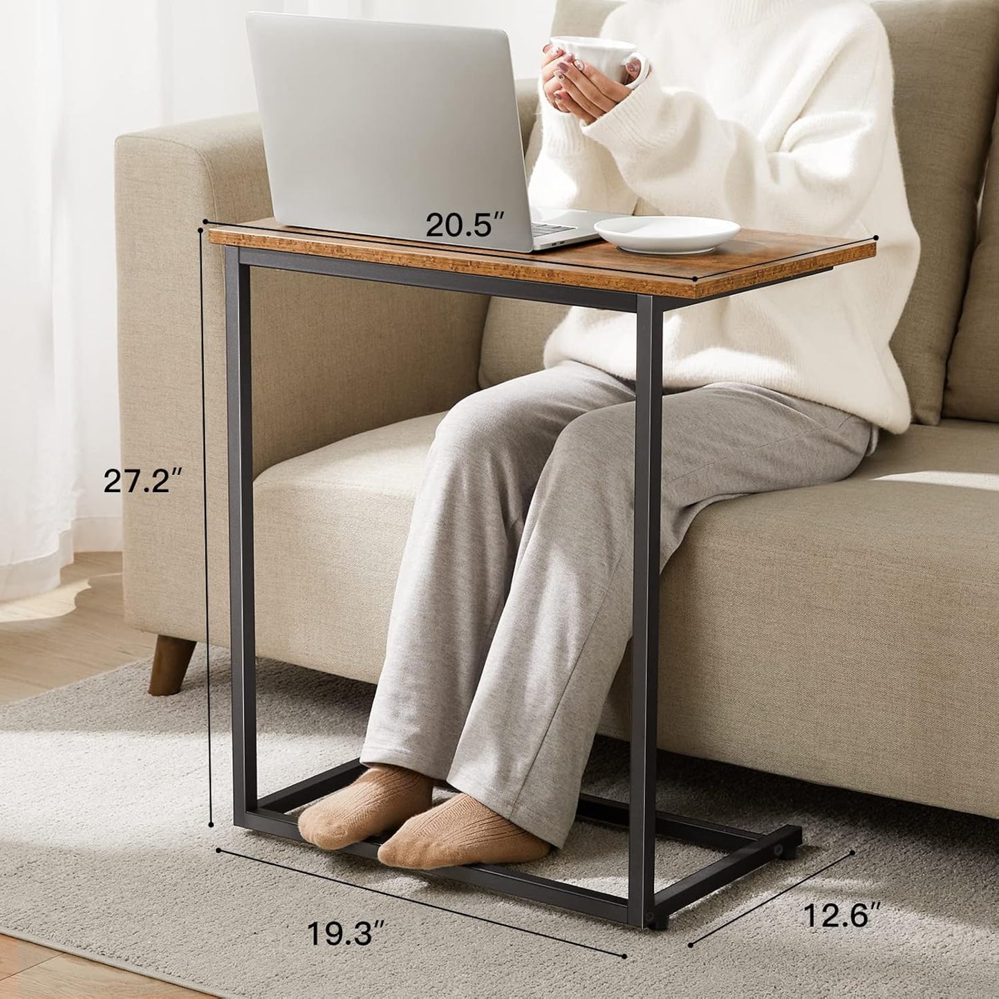 Pipishell C Shaped End Table 27 inches High, Side Table for Couch Slide Under, C Table Sofa Side End Table for Living Room
