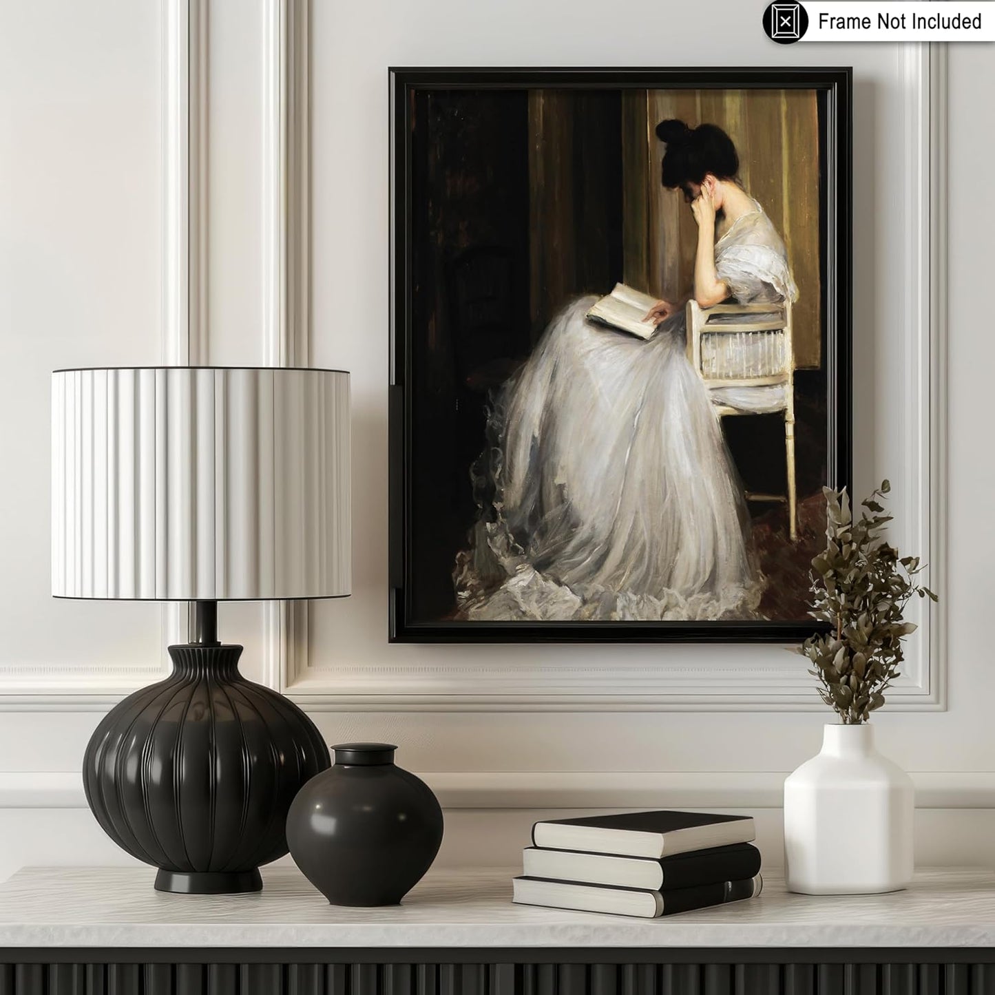 Poster Master Vintage Woman Reading Painting Poster - Retro Victorian Woman Print - Moody Art - Minimal Art - Gift for Men & Women - Decor for Bedroom, Living Room or Office - 8x10 UNFRAMED Wall Art
