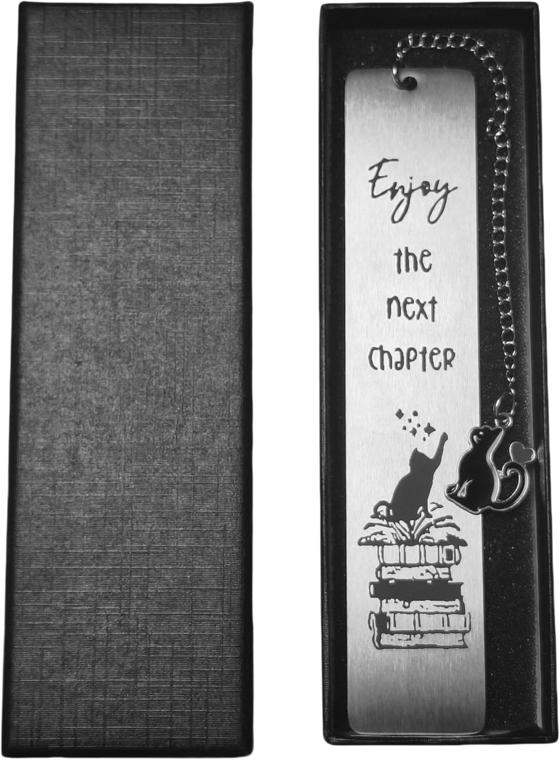 Cat Metal Bookmark, Engraved 'Enjoy The Next Chapter', Stainless Steel, 5.1 x 1.02 Inches