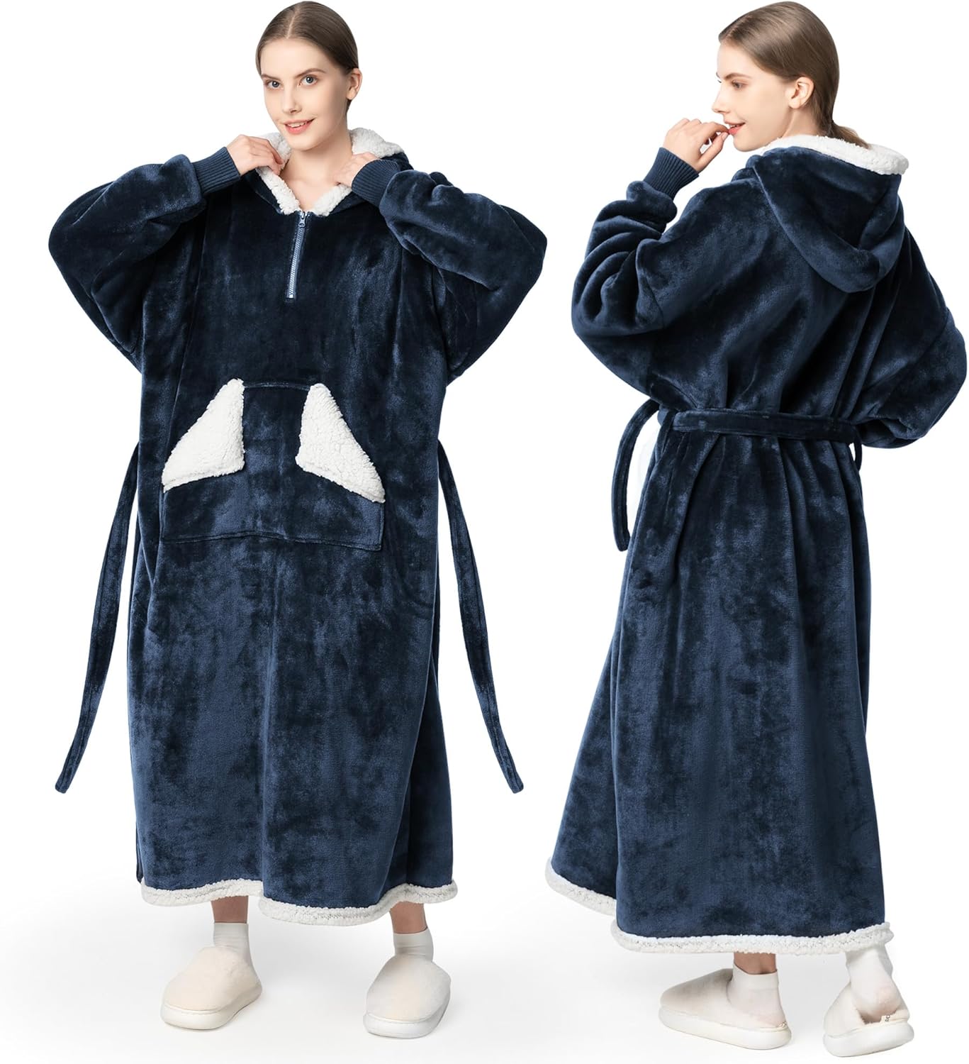 Wearable Blanket Hoodie as Gifts for Women, Long Sherpa Fleece Hooded Blankets with Oversize Hood and Pocket, Warm and Cozy Sweatshirt with Belt, Winter Gift