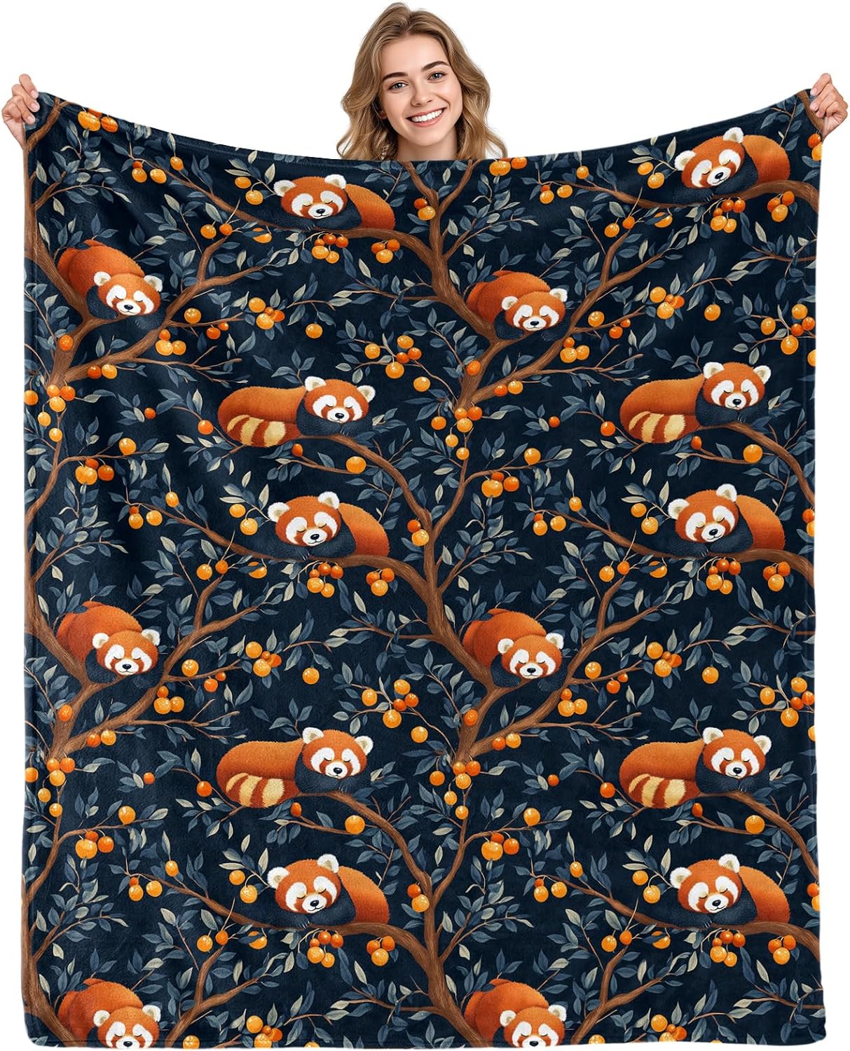 Aimego Red Panda Blanket Gift for Girls Women Cute Nighttime Tree Red Panda Throw Blanket for Friends Animal Blankets Birthday for Kids Girls Adults Bedroom Living Room(50X60 Inch)