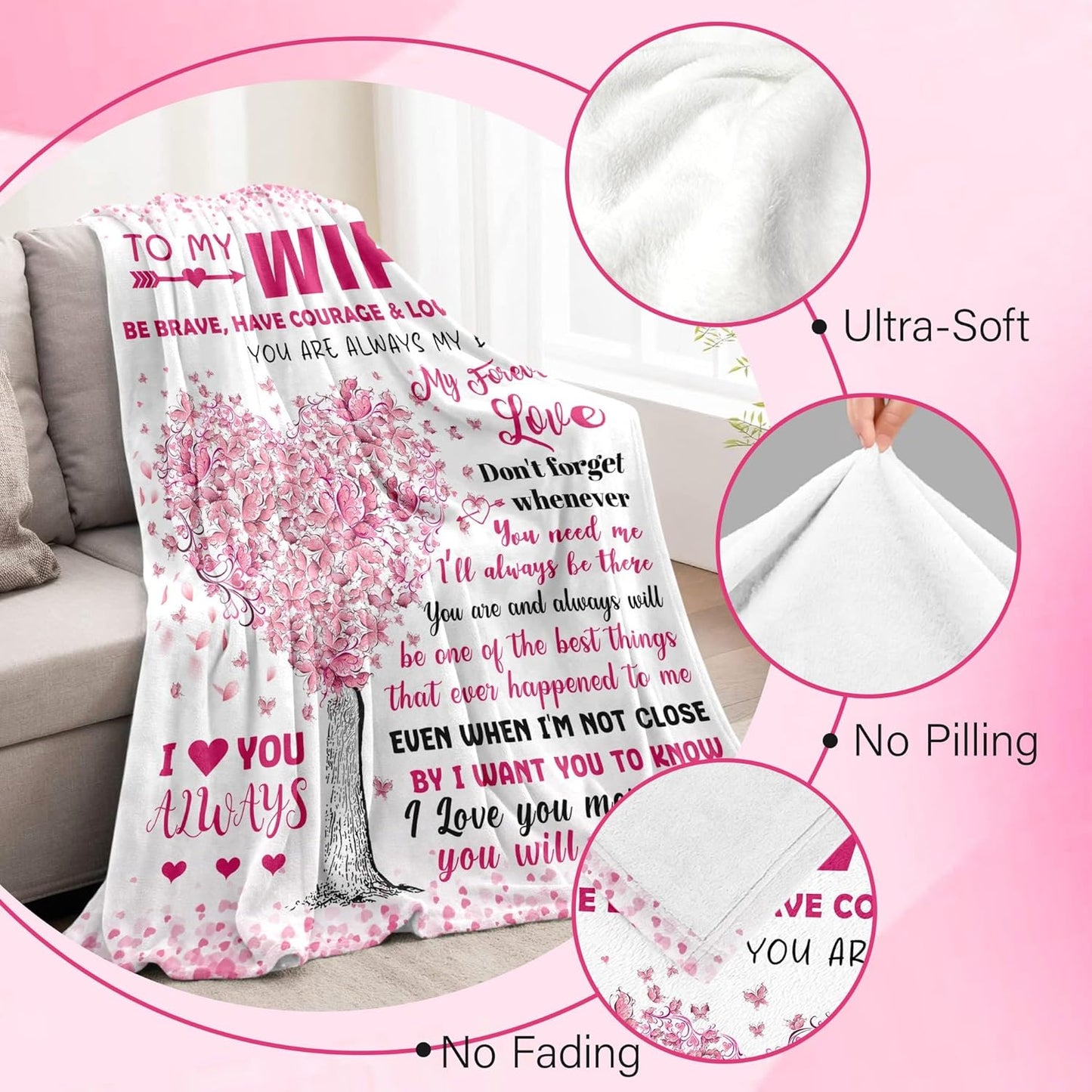 Anniversary Wedding Gifts for Women - Wife Birthday Gifts from Husband - Mothers Day Blanket Gift for Wife - Christmas & Valentines Day Romantic I Love You Gift for Her - to My Wife's Blanket 50"x60"