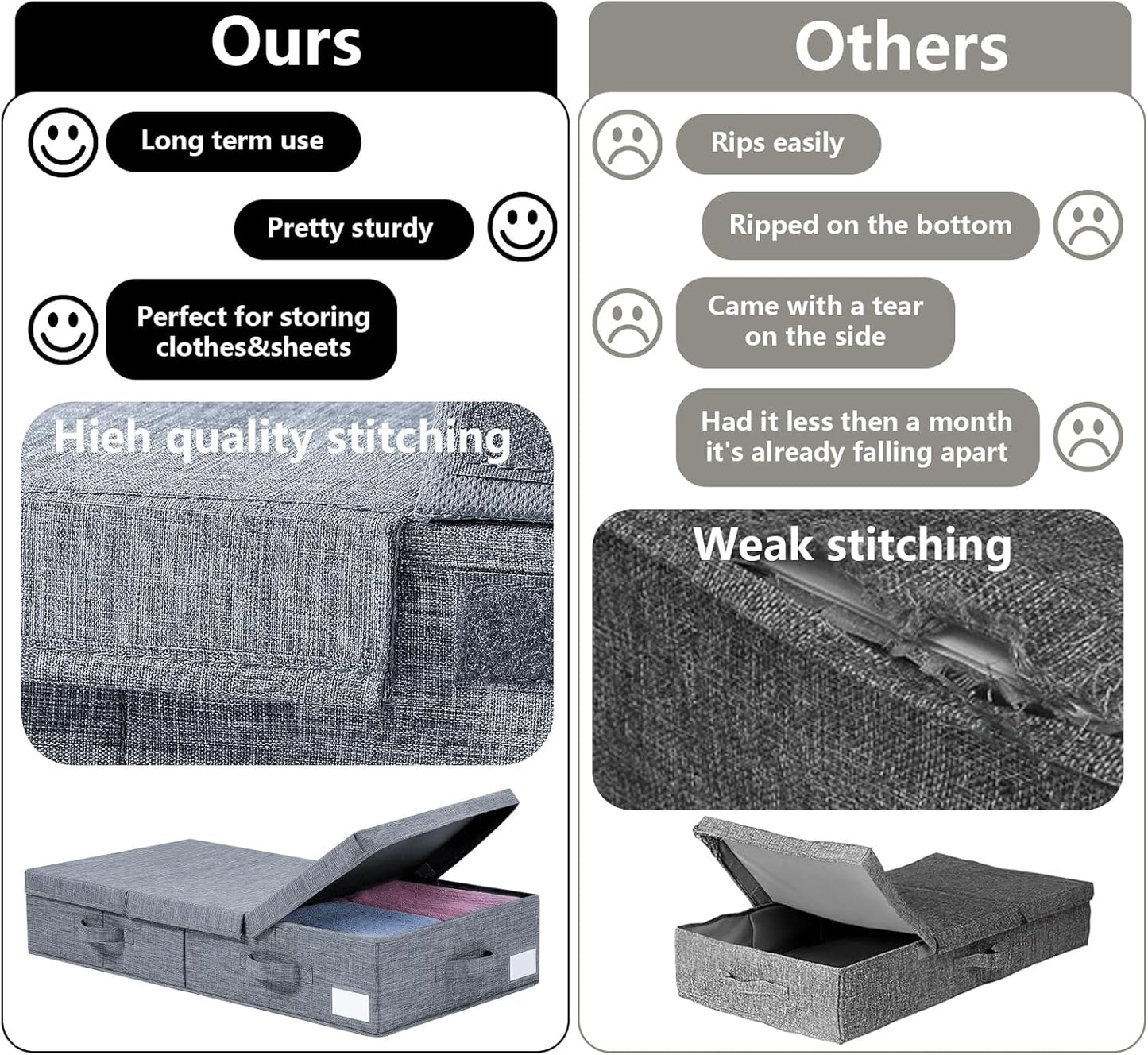 Modern Grey Under Bed Storage Boxes, 2 Pack, 33.1 x 16.1 x 6 Inch, Large Capacity, Durable, Collapsible, Water Resistant