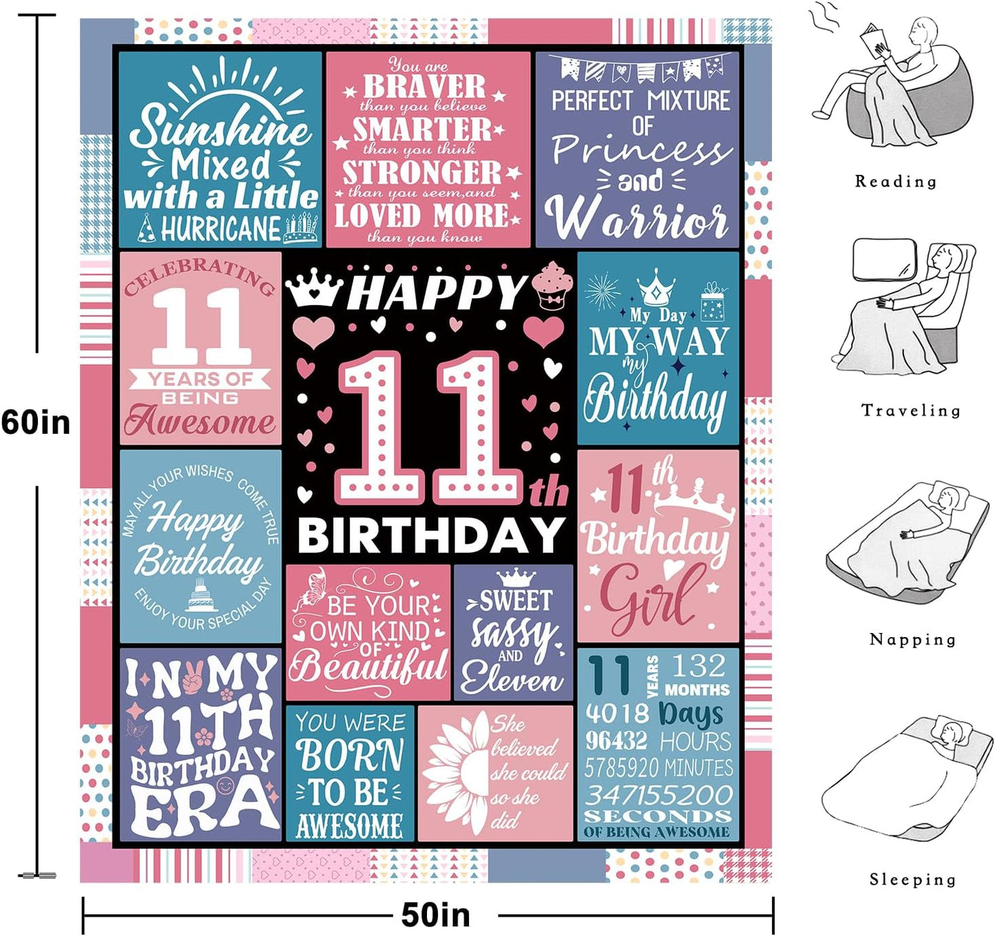 11th Birthday Blanket Gifts for 11 Year Old Girl, 11 Year Old Girl Birthday Gifts