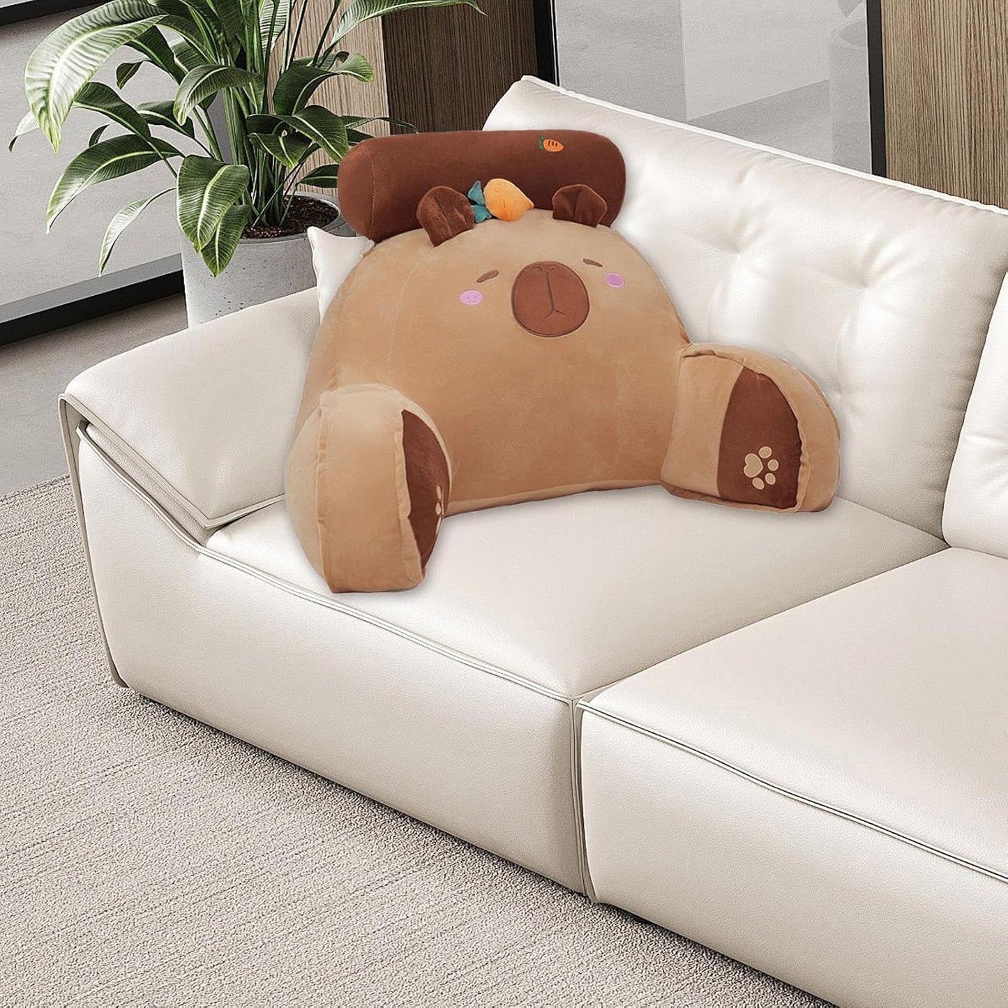 Bed Rest Pillow with Arms, Capybara Carrot Ergonomic Back Pillow, Sitting Up Armrest Cushions, Unique Sofa Plush 25.59x17.72 Inches Bed Rest Plush Chair Cushion