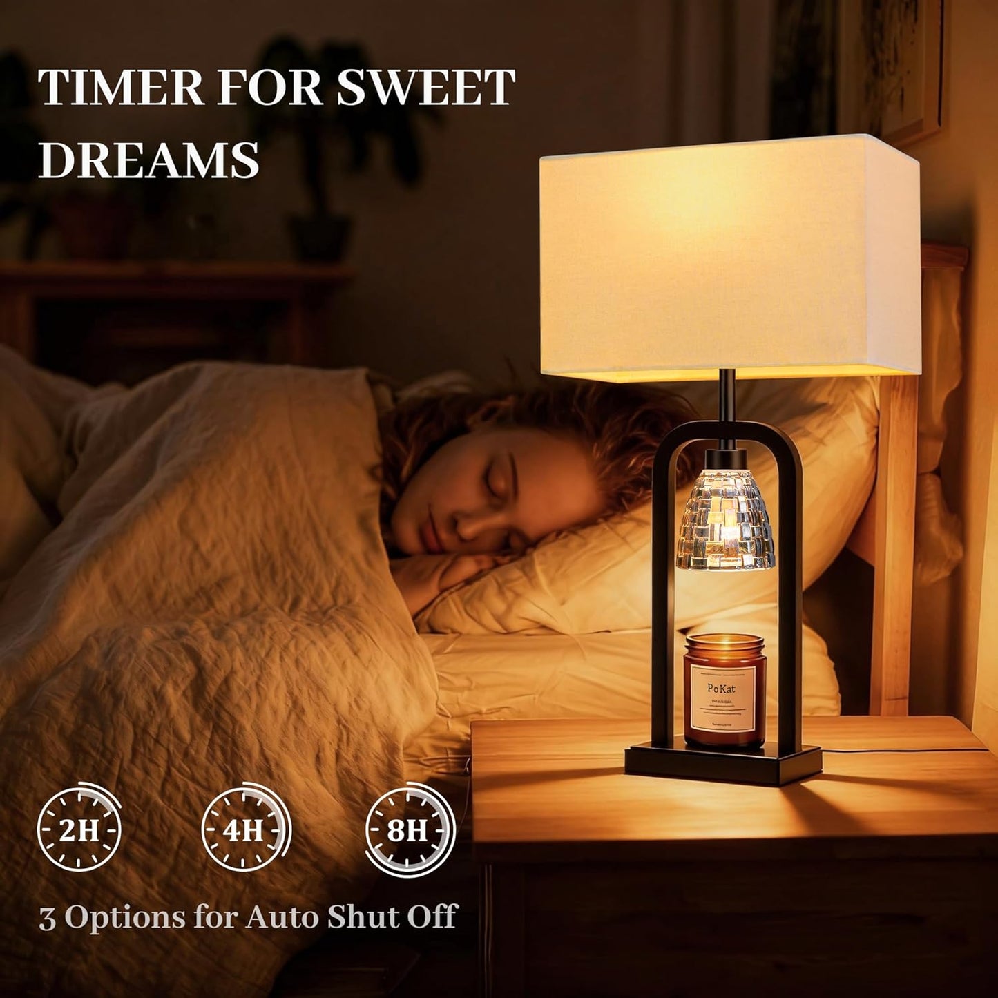 PoKat Electric Candle Warmer Lamp Black, Modern Lamp Candle Warmer with Timer Dimmer, Wax Light Warming Table Lamp for Jar Candles, Bedside Lamp for House Warming Home Decor Living room, Bulb Included