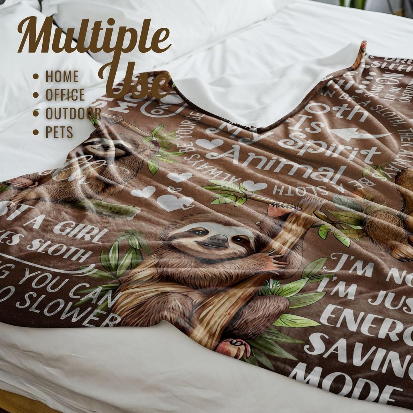 InnoBeta Sloth Gifts for Women - Sloth Throw Blanket, Flannel Blankets for Women, Girls, Teens, Spirit Animal, 60x80 Inches