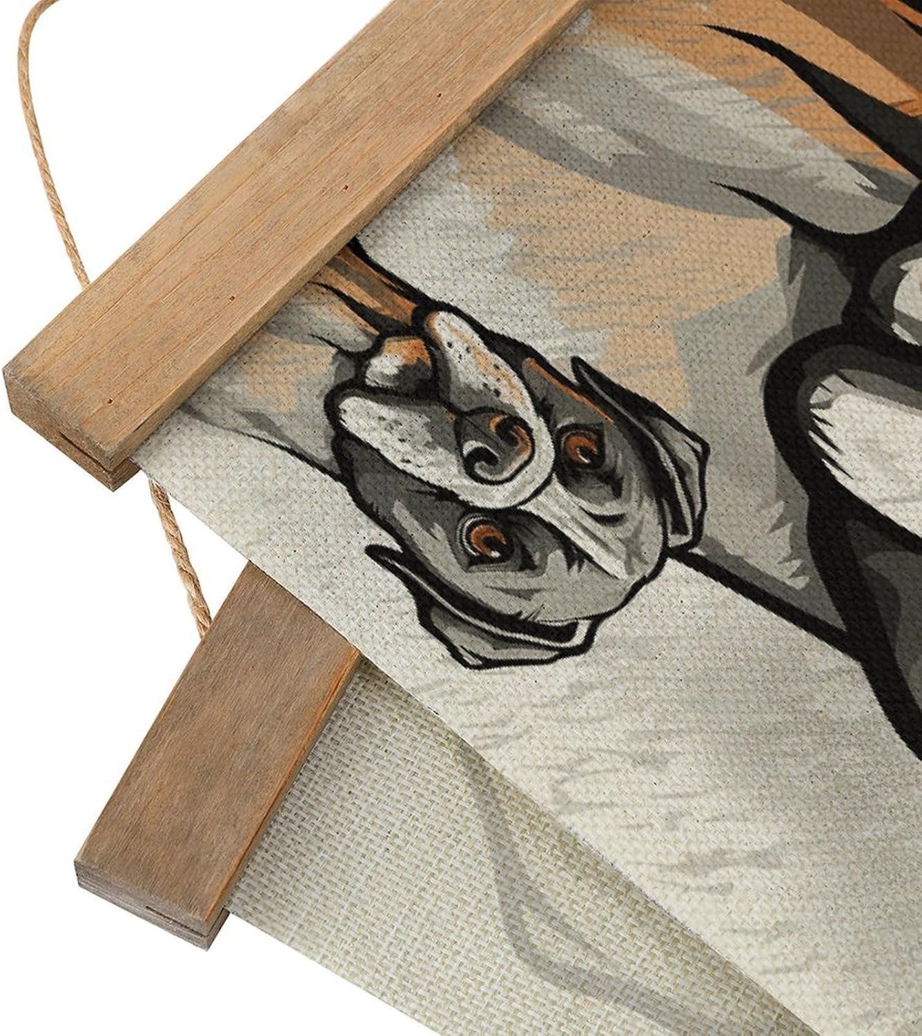 Vintage American Bulldog Head Poster with Wooden Frame Personalized Linen Hanging Scroll Painting Rustic Wall Hanging Illustrative Modern Artwork Decor for Home Living Room Bedroom Office