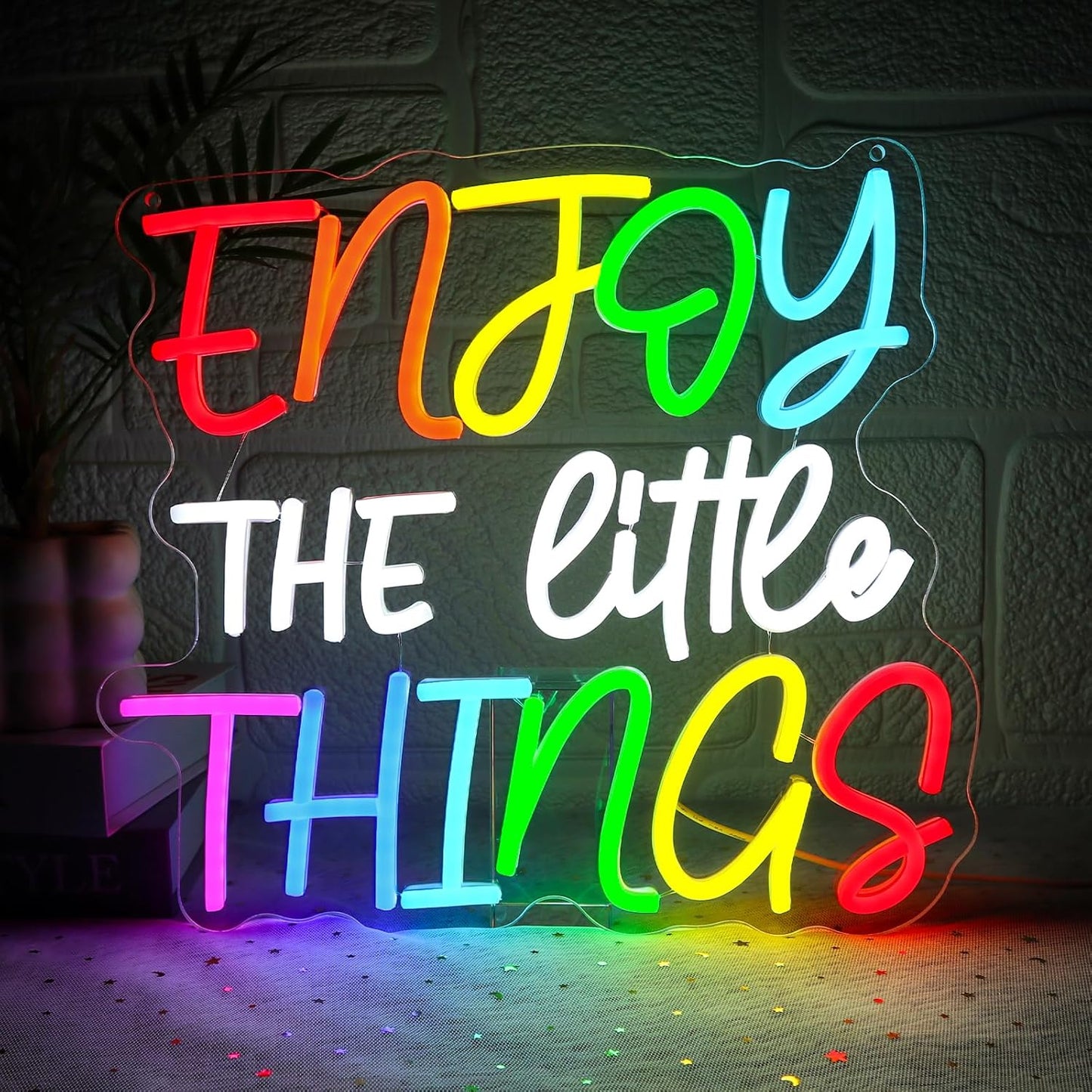 Enjoy The Little Things Neon Sign for Wall Decor Dimmable Inspirational Led Sign for Bedroom Motivational Neon Light for Home Classroom Study Room School Cafe Bar Club Party Decoration