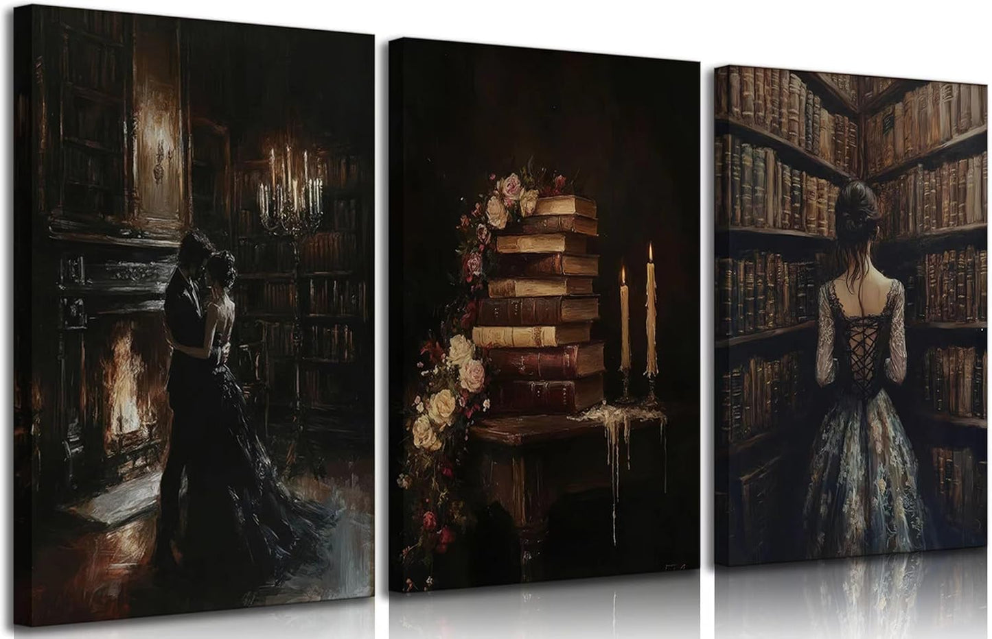 3pcs Vintage Library Canvas Wall Art Gothic Dark Academia Aesthetic Posters Prints Paintings Victorian Antique Book Wall Decor Pictures for Living Room Bedroom Reading Room Home Decorate Unframed