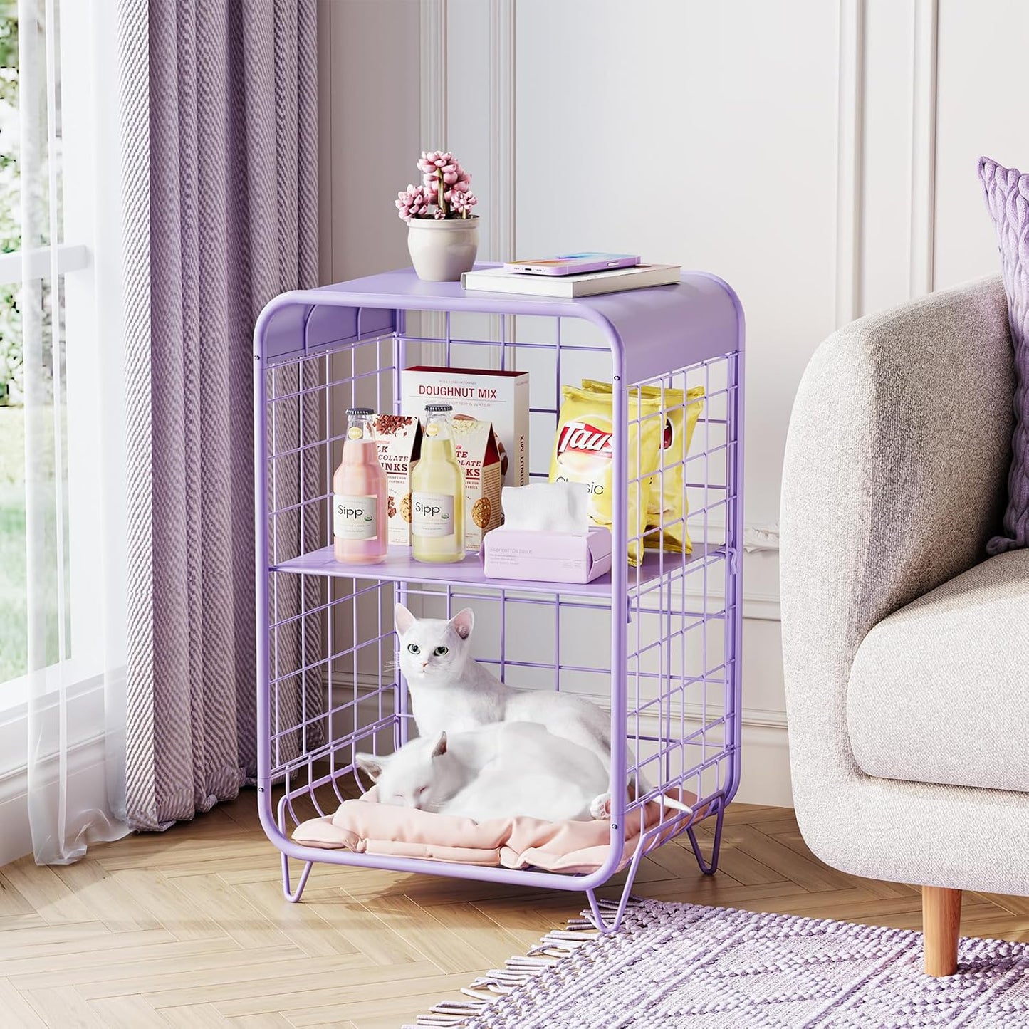 APEXCHASER Cute Kids Nightstand,Metal Side Table,3 Tier End Table with Storage,Vintage Bedside Table,Girls Bedroom Furniture,Coffee Table for Living Room,Bedroom,Dorm,Purple