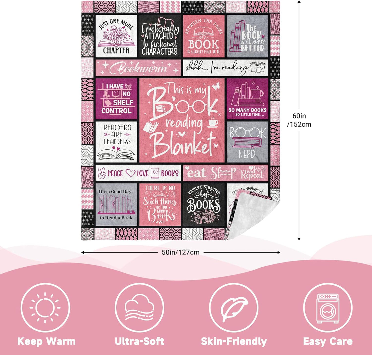 Book Lovers Blanket 60" x 50", Gift/Presents for Books Lover Women, Bookish/Book Club/Bookworm/Reading/Literary Gifts for Avid Readers