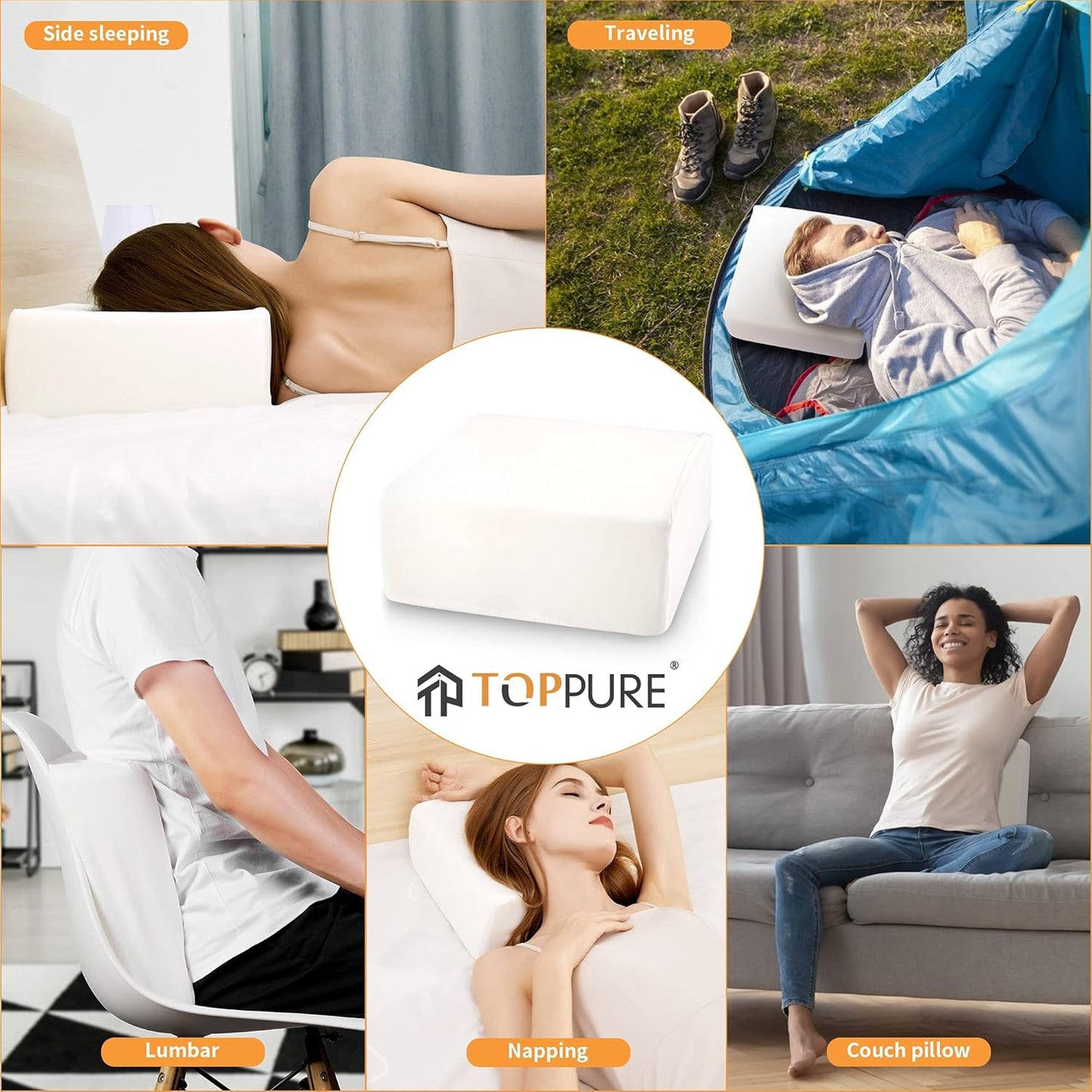 TOPPURE Cube Memory Foam Pillow (14"x14"x5“ Large Cube), Side Sleeper Pillows, Cervical Neck Pillow for Travel, Soft but Spportive Bed Pillow for Neck and Shouder Pain Relief, White