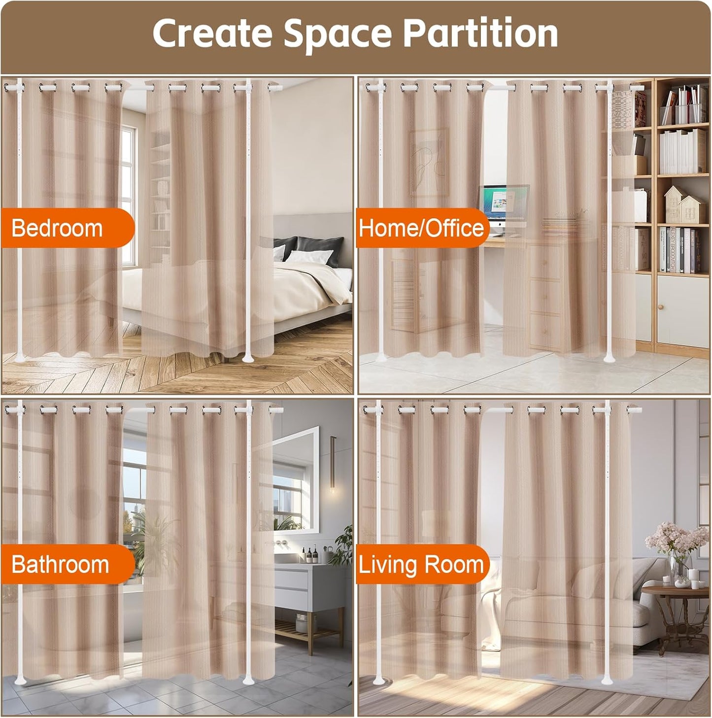 Room Divider,No Drilling Partition Room Dividers Wall,48-120inch(H) 28-70inch(W) Heavy Duty Floor to Ceiling Wall Divider for Room Separation,White Adjustable Room Separator for Space Partition