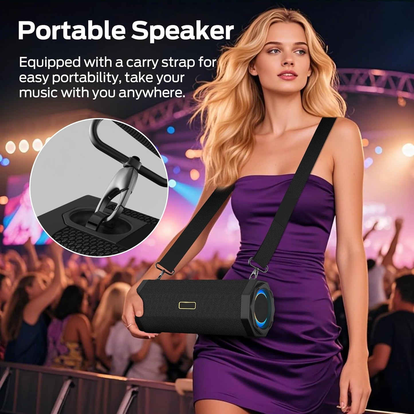 Monster Speaker S200 Wireless Portable Bluetooth Speaker, 24H Playtime, IPX6 Waterproof, 50W Stereo Sound, Bluetooth 5.4, Dual Bass Speakers, Perfect for Home, Parties, and Travel.Black