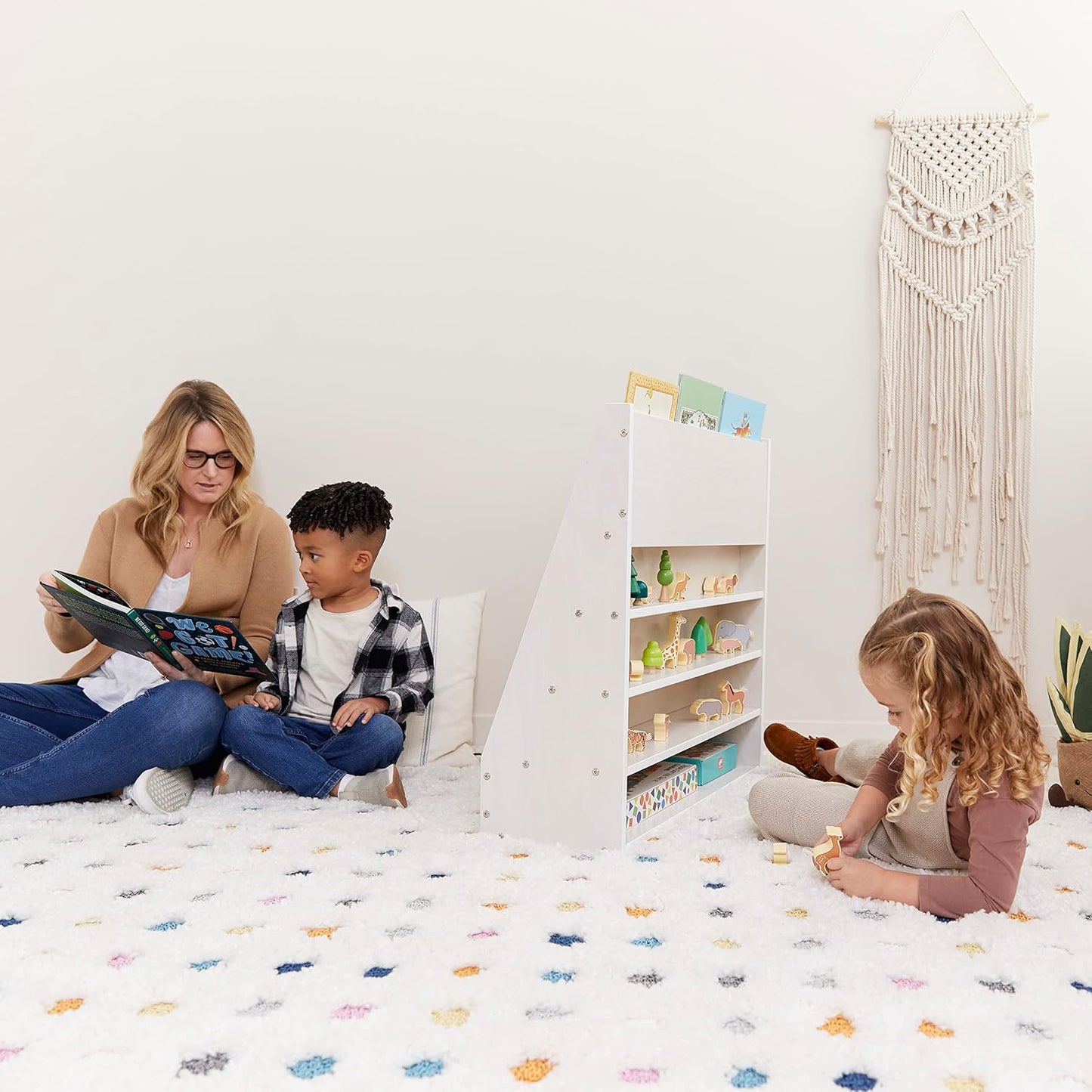 ECR4Kids Streamline Single-Sided Book Display with Storage, Classroom Bookshelf, White Wash
