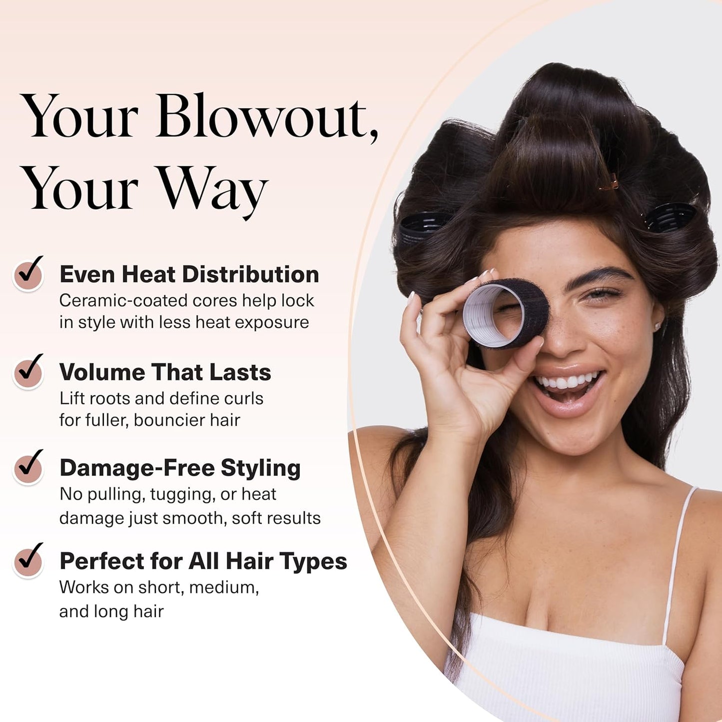 Kitsch Ceramic Thermal Hair Rollers for Women – Self Grip Hair Curlers for Heatless Curls Overnight, Long Lasting Frizz-Free Curls Volumizing Large Rollers for All Hair Types - Black, 8pcs