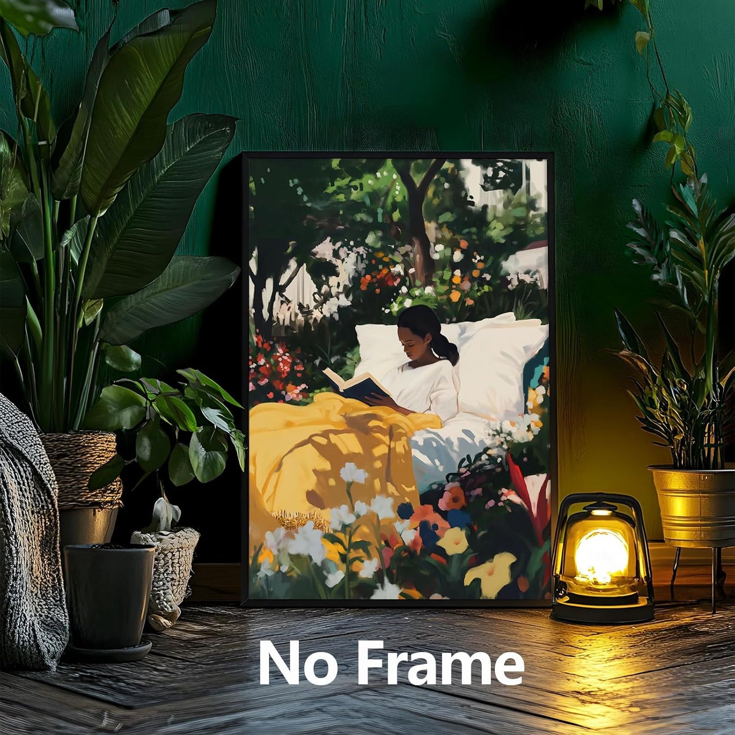 Black Woman Reading Wall Art Colorful Floral Poster People Artwork Black Girl Boho Wall Art Canvas African American Paintings Aesthetic Pictures Wall Decor Colorful Botanical Prints 16x24inch No Frame