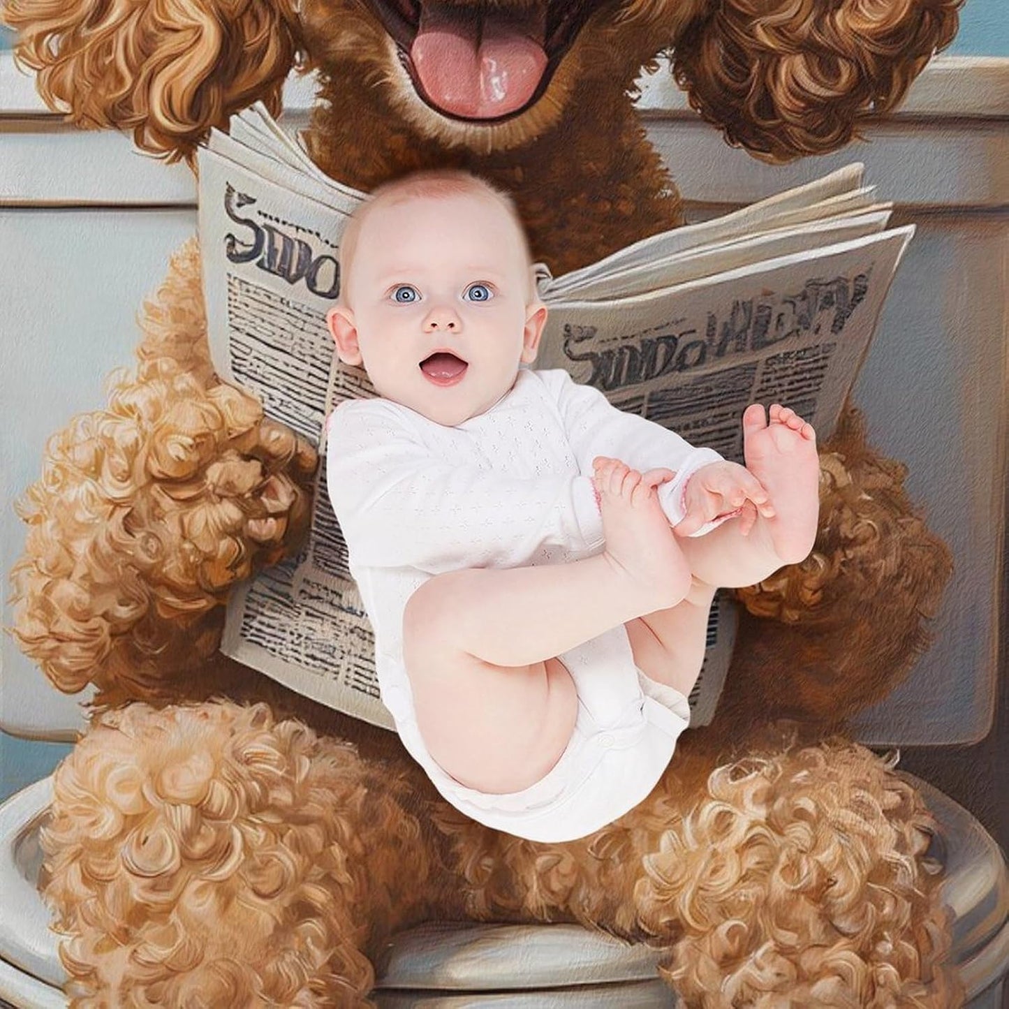 Goldendoodle on Toilet Reading Newspaper Funny Throw Blanket Flannel Cozy Plush Blankets for Couch Sofa Bedroom Travel