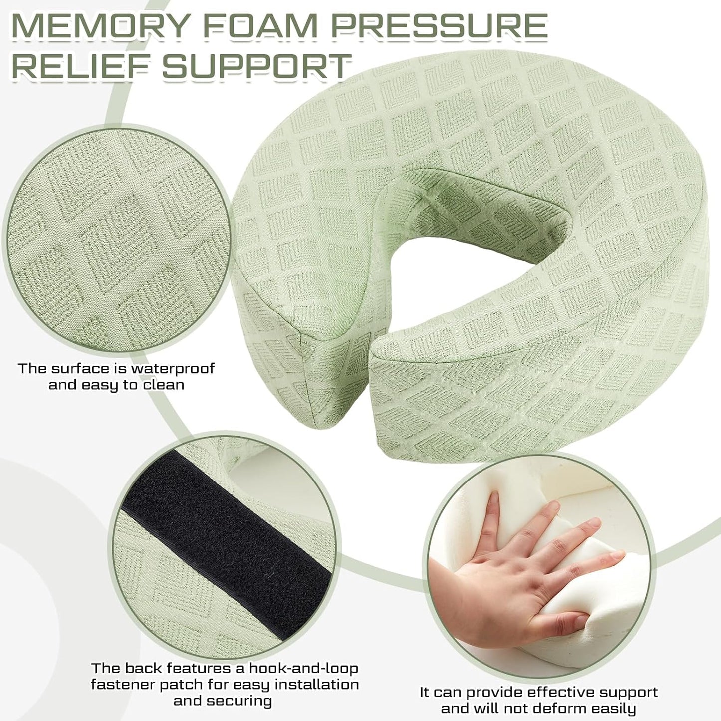 Qunclay 1 Set Massage Headrest for Bed with Cushion Support Bracket Green Adjustable Massage Cradle Home Mattress Top Face Kit Portable Face Down Pillow for Spa Rest Eye Surgery Recovery Bedroom Sofa