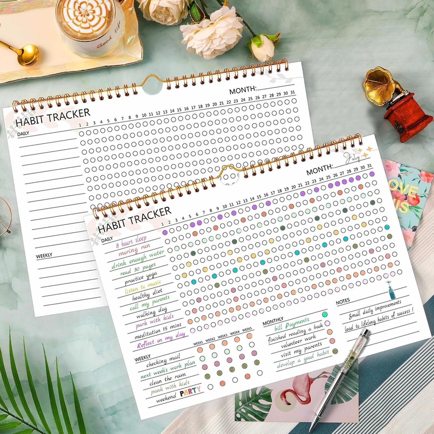 Habit Tracker Calendar - 12 Months Undated Daily Goal and Habit Tracker, Habits Tracker Journal Planner with Spiral Binding, Great Productivity Tool and Workout Calendar, 11.7"x8.5"