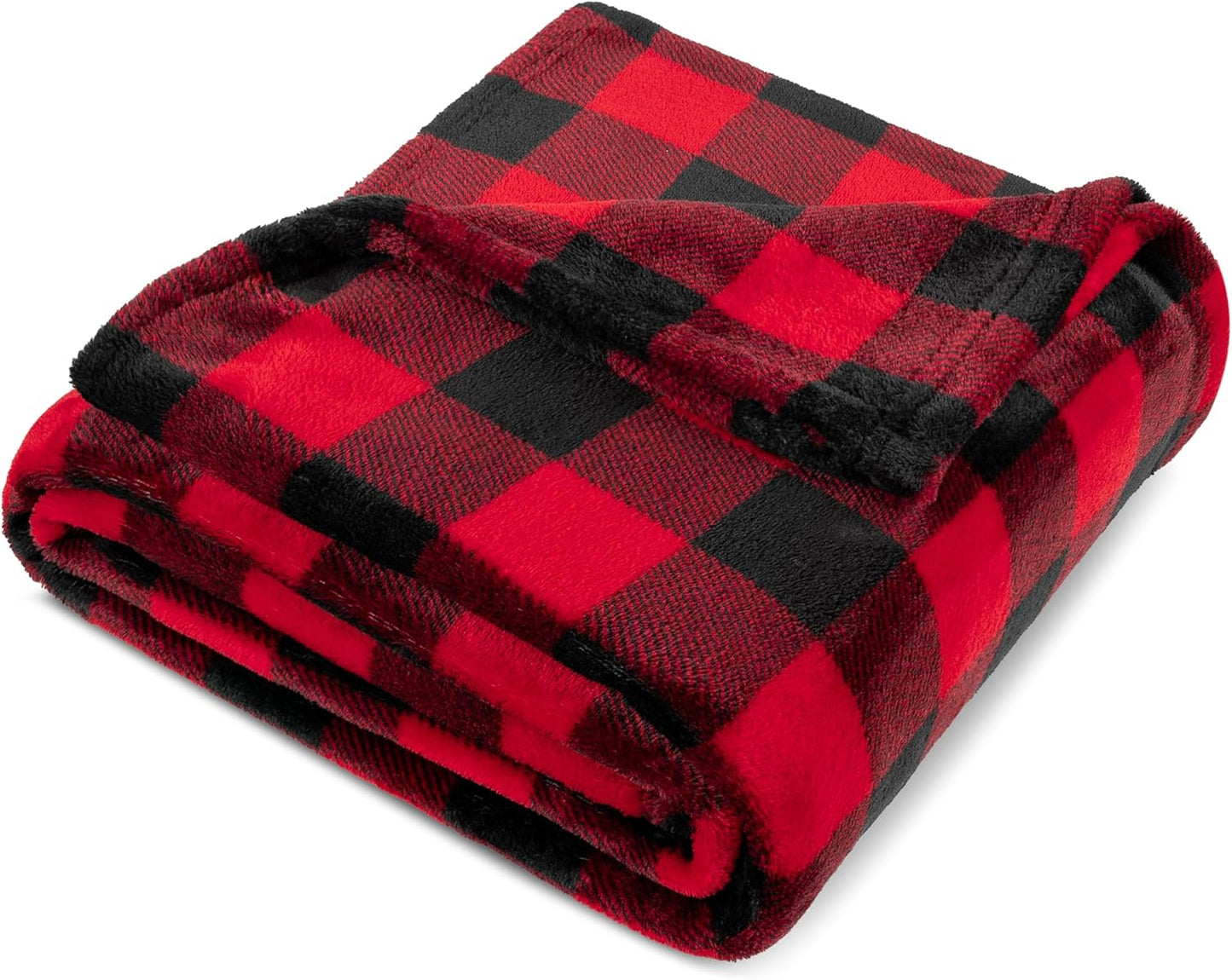 PAVILIA Black and Red Buffalo Plaid Fleece Bed Blanket King Size, Soft Checkered Flannel Blanket for Sofa, Plaid Christmas Couch Throw Bed, Warm Cozy Decorative Blanket Fall Decor Gift, 90x90