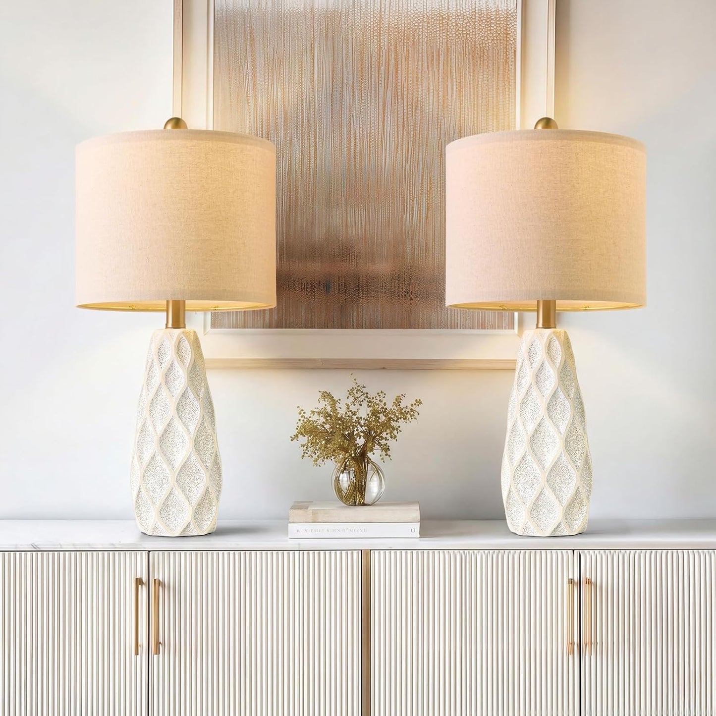 20.75" Small Table Lamps for Living Room Bedroom Lamps Set of 2 Ceramic Modern Boho Bedside Lamps Night Stands Farmhouse Vintage Nightstand Lamp Reading Light Home Office Dorm Desk Deco Gifts, White