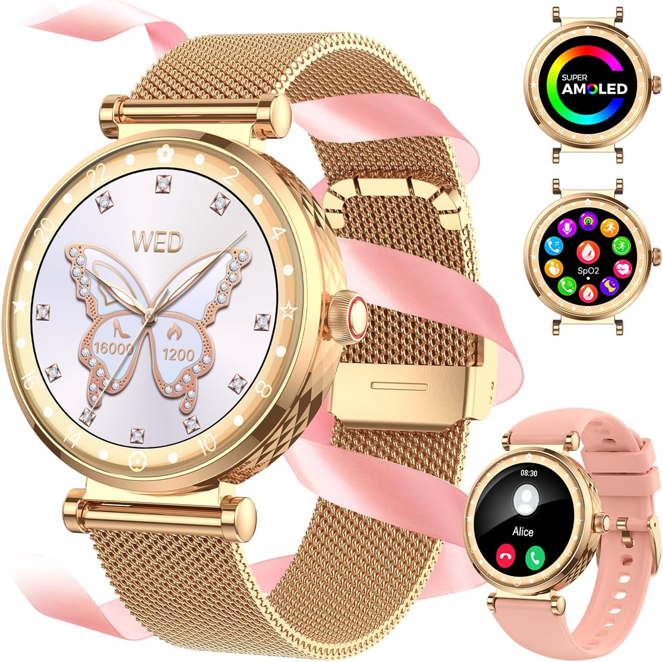 Smart Watch for Women, HD AMOLED Display Fitness Tracker Bluetooth Make/Answer Call, 1.19" Watches with 110+ Sports Modes/Heart Rate/Sleep Monitor/SpO2, Smartwatch IP68 Waterproof for Android iOS