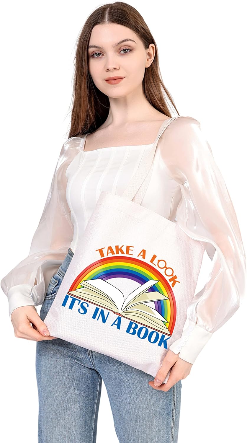 BDPWSS Take a Look It's In a Book Tote Bag Book Lover Gift Reading Gift For Bookworm Librarian Reading Lover Canvas Handbag