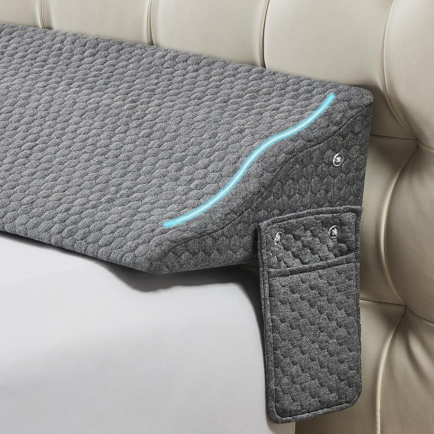 Yojoker Queen Size Bed Wedge Pillow for Headboard Gap, Wedge Pillow Headboard with Side Pockets and Wave Contour, High-Density Foam Bed Gap Filler (0-6"), 60x10x6 Inch, Gray