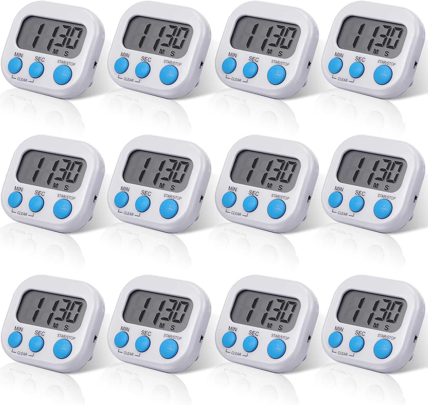 Weewooday 12 Pcs Digital Kitchen Magnetic Timer Bulk Classroom Count up Countdown Timer Large Digits Egg Loud Alarm Cute Desk Stopwatch for Teacher Kids Cooking Office(White,Stylish Style)