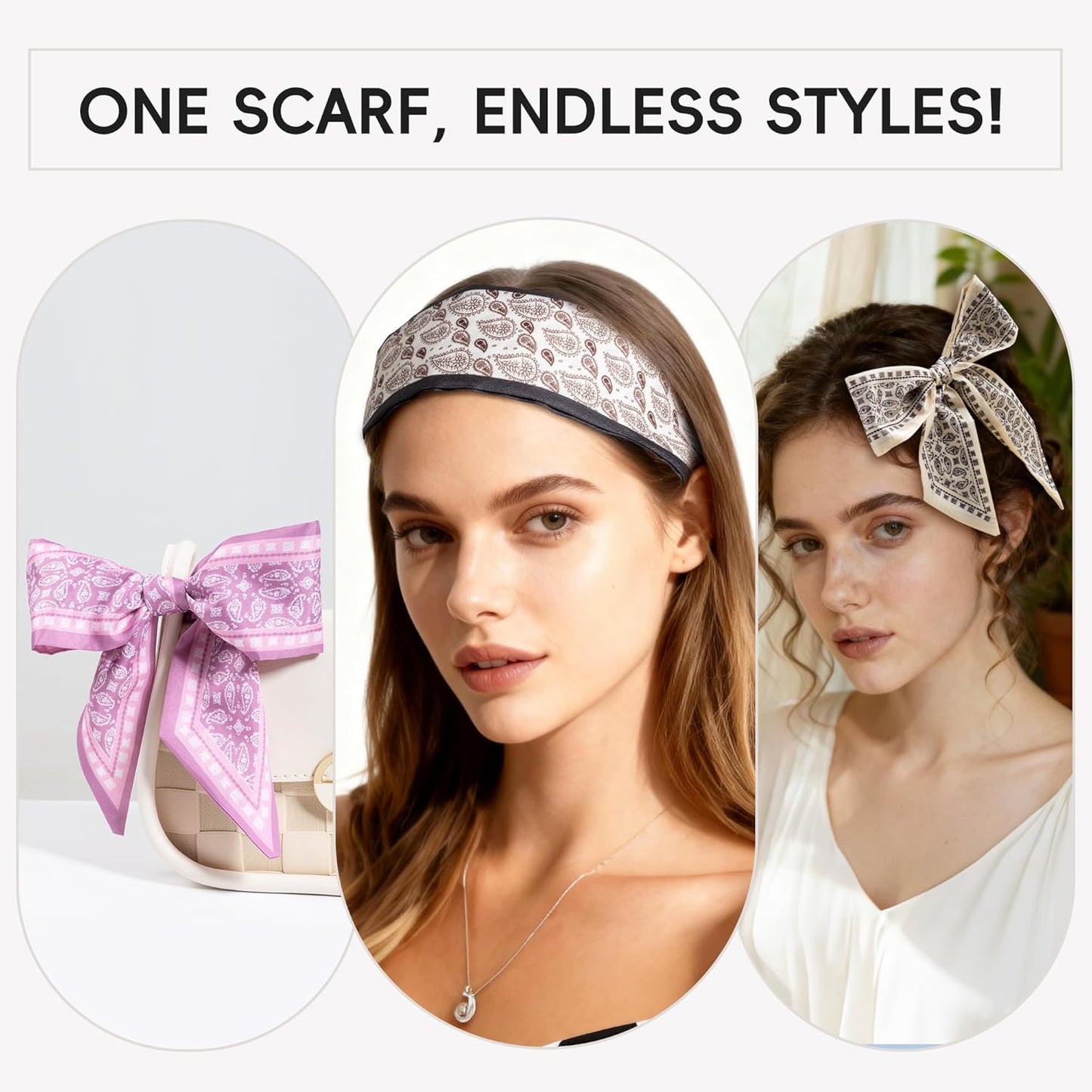 ZXZH 6 Pack Fashion Scarves for Women, Versatile Boho Head Scarf, Satin Scarf for Hair, Neck, Wrist, and Purse Accessories