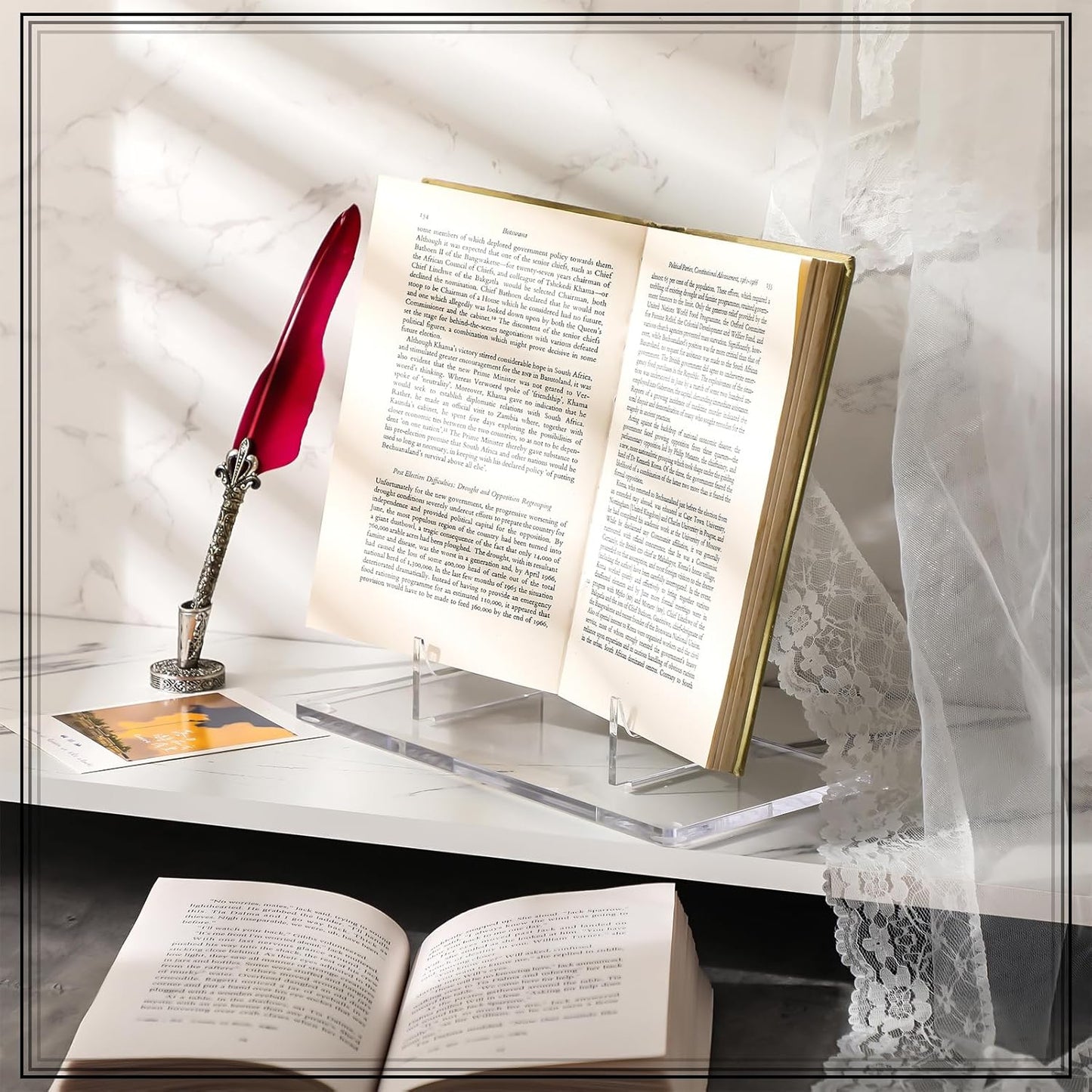 RattanView 2 Pcs Acrylic Book Stand, Clear Easel Stand for Display, Acrylic Plate Picture Frame Display Holder for Picture Book Decorative Plate Platter Photo(10 x 5 x 9 Inch)