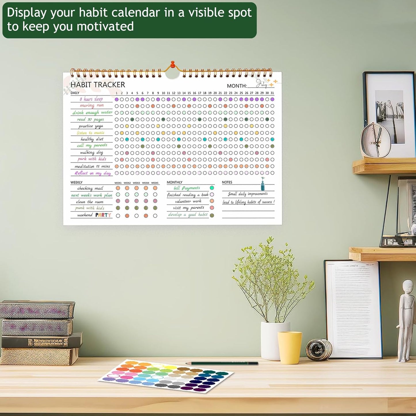 Habit Tracker Calendar - 12 Months Undated Daily Goal and Habit Tracker, Habits Tracker Journal Planner with Spiral Binding, Great Productivity Tool and Workout Calendar, 11.7"x8.5"