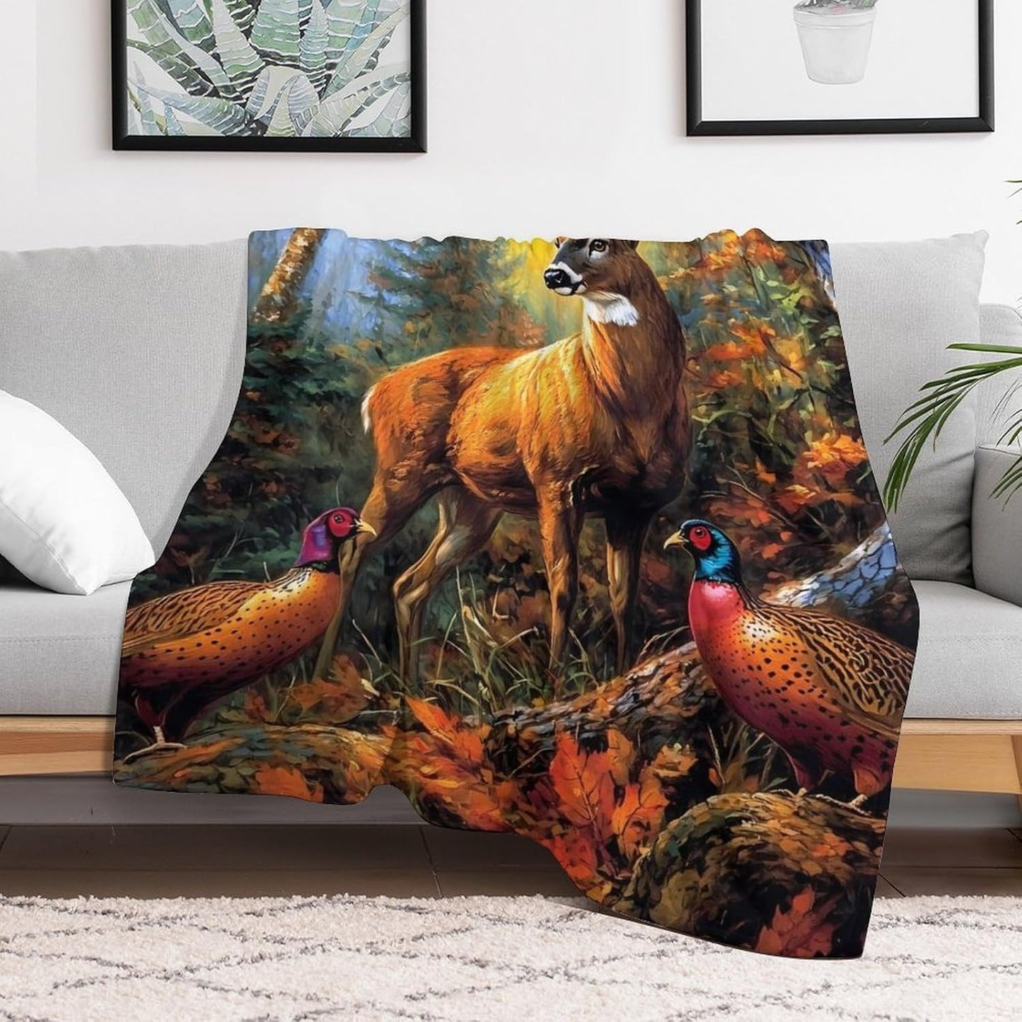 Wildlife Deer Forests Throw Blanket for Couch Bed Plush Cozy Fuzzy Flannel Blanket for All Season 40"x50"