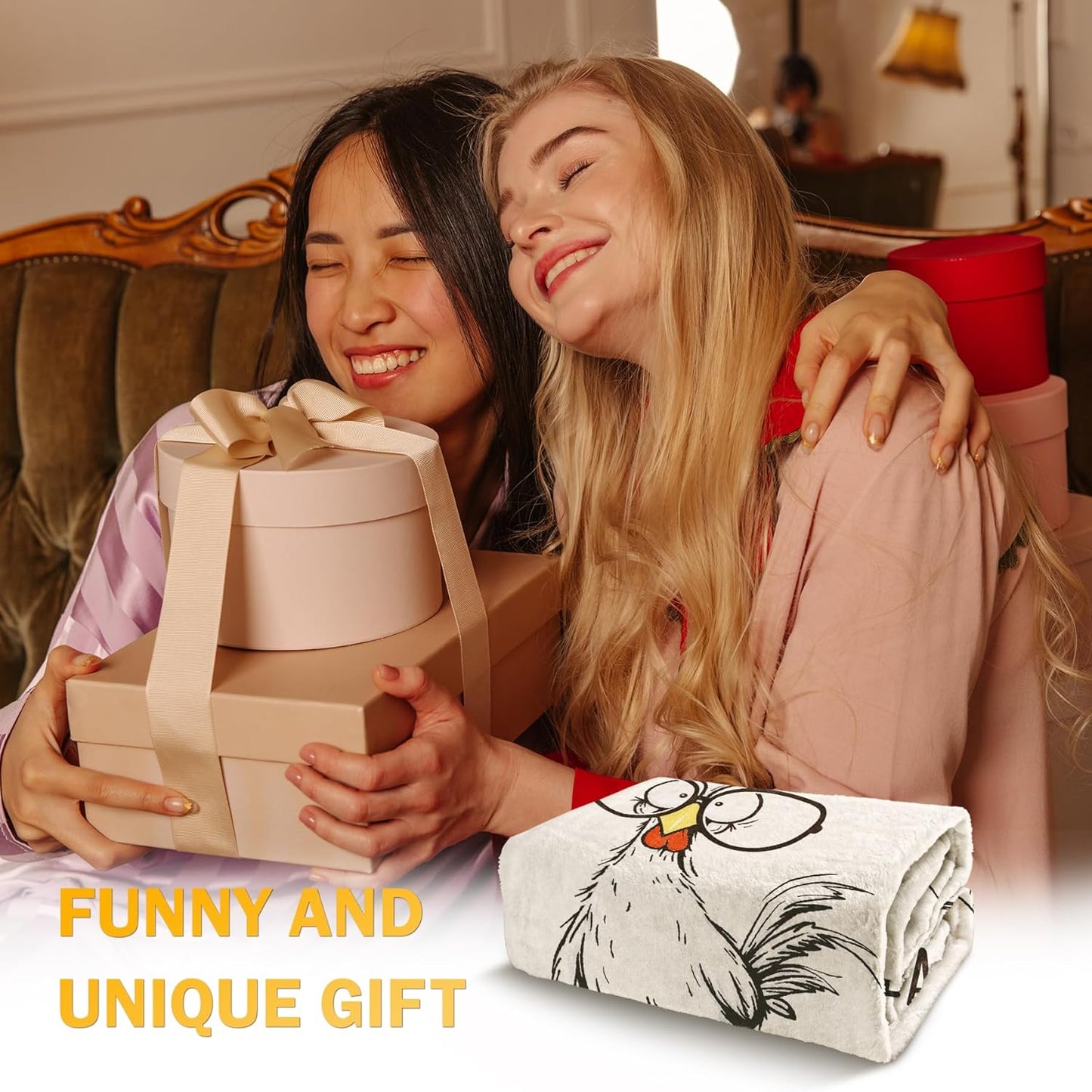 Funny Chicken Blanket, Birthday Gifts for Women Men, Unusual Gifts for Friends Sister Coworker Mom, White Elephant Gift, Super Soft Flannel Throw Blanket, 60" L x 50" W