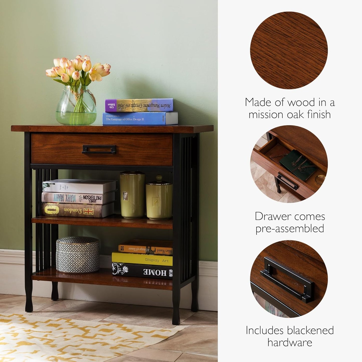 Leick Home SINCE 1912 Ironcraft Foyer Bookcase with Drawer Storage