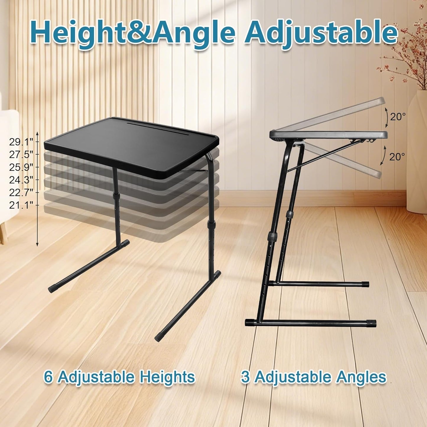 Max XL Pro Adjustable Folding TV Tray Table, XL Large Portable TV Table with 6 Height Adjustable, Laptop, Snacks, Black