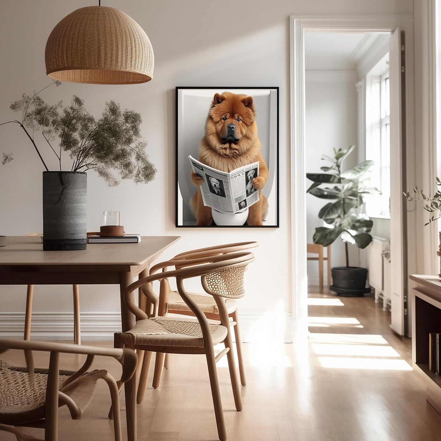 Poster Master Chow Chow Sitting on Toilet Poster - Dog Reading a Newspaper Print - Dog Art - Gift for Him, Her, Animal Lover - Fun Decor for Bedroom, Bathroom, Restroom - 11x14 UNFRAMED Wall Art