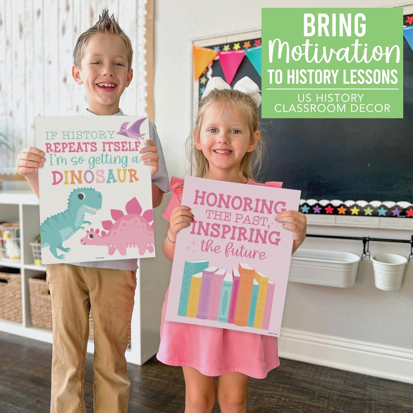 Hadley Designs 6 Social Studies Classroom Decorations – US History Posters for Elementary, Middle School and High School, Durable World History Wall Art for Teachers - Pastel Classroom Decor