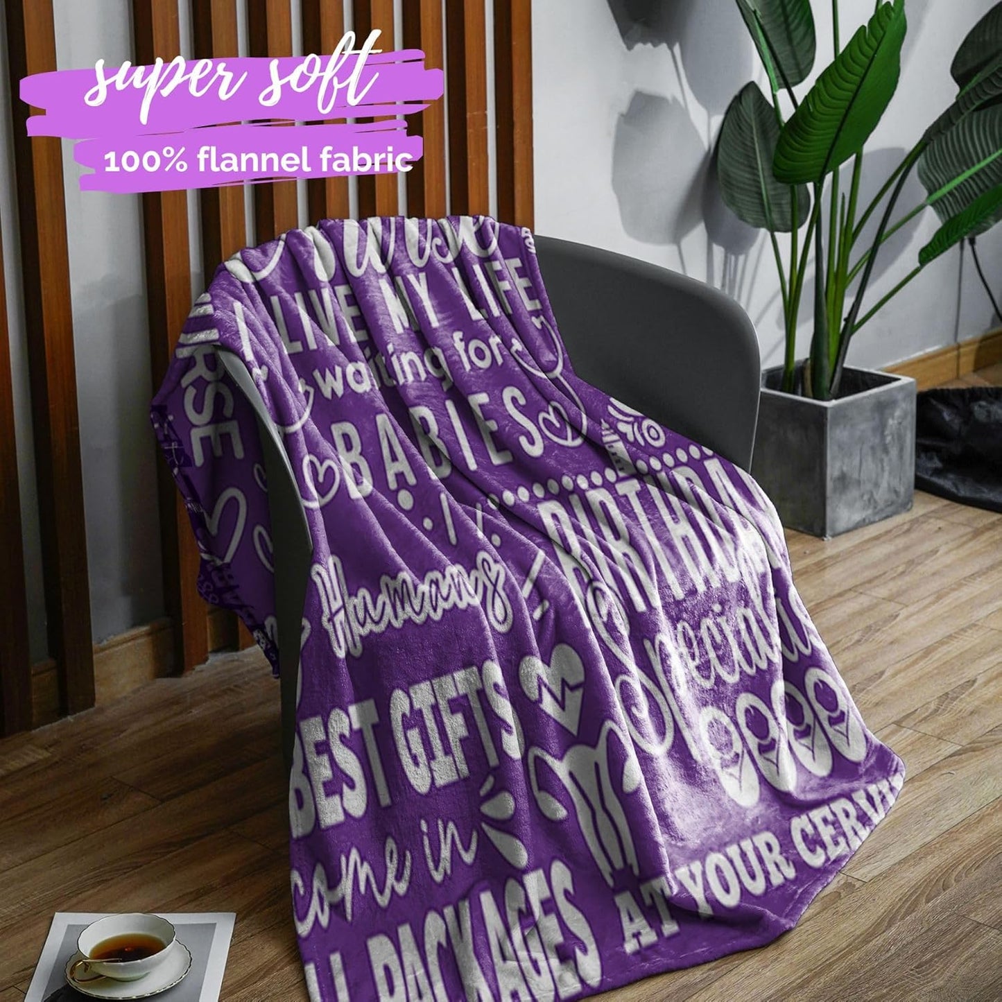 InnoBeta Nurse Gifts for Women, Labor and Delivery Nurse Throw Blanket for Adults, Aunt, Sisters, Best Friends, 50 x 65 Inches, Purple