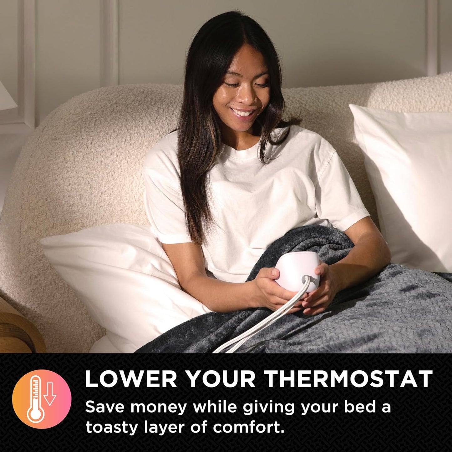 Brookstone Electric Heated Comfort Plush Herringbone Blanket w/ 10 Heat Settings - Adjustable Timer - Dryer Safe - Twin Blanket - Gray