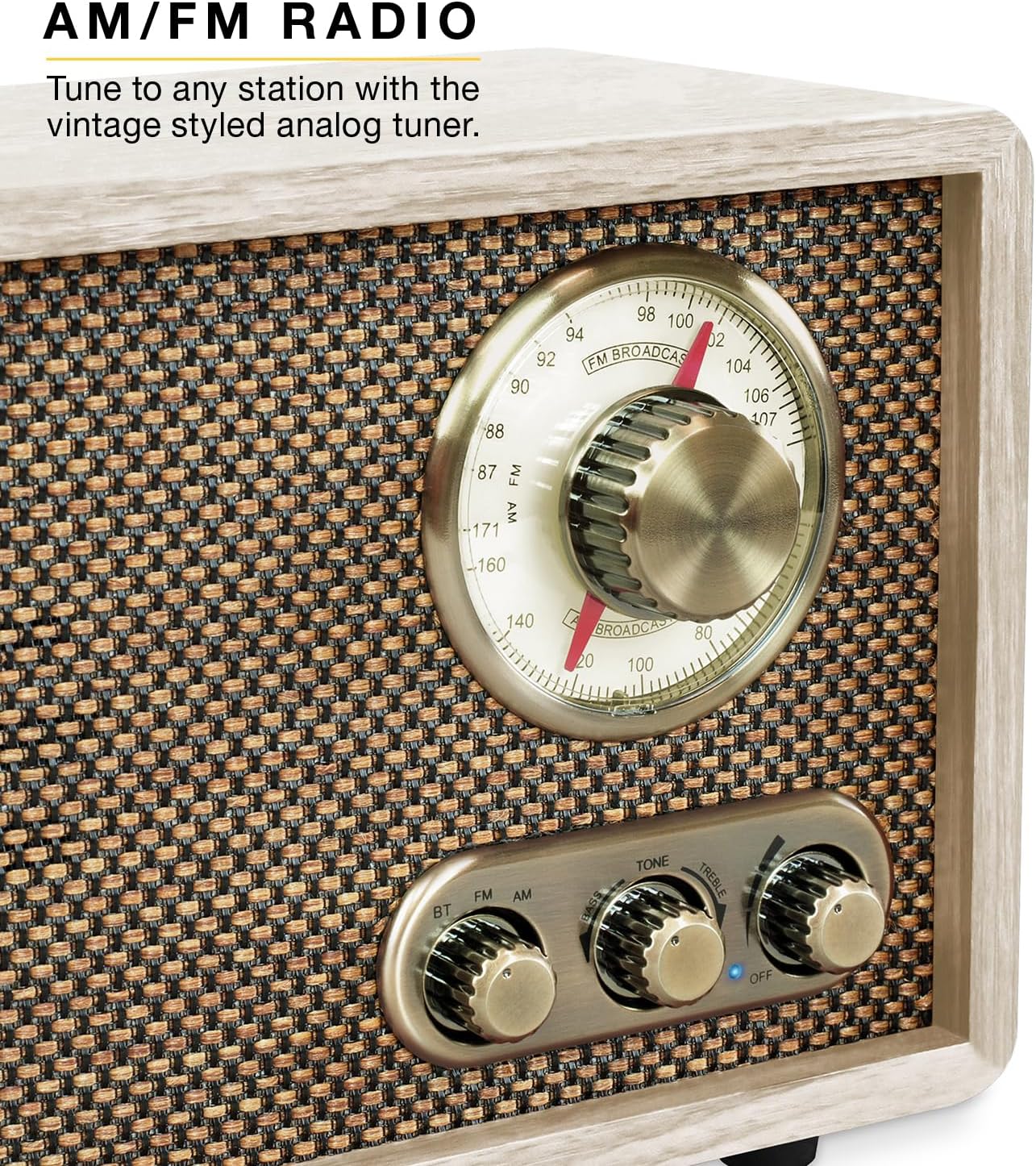 Victrola Willow – Retro Wood Bluetooth Radio with Built-in Speakers: Elegant & Vintage Design, Rotary AM/FM Tuning Dial, Bass & Treble Control, Wireless Streaming (Walnut)