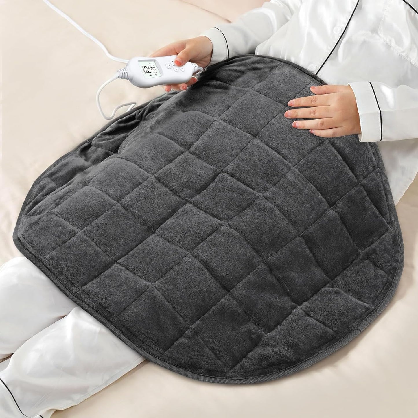 NOWWISH 5lbs Weighted Heating Pad for Women, Electric Heated Weighted Blanket with 6 Heat Settings, Timer & Auto Shut-Off, Relief for Period Cramps, Back Pain, Lap, Machine Washable, 29x24 inch, Grey