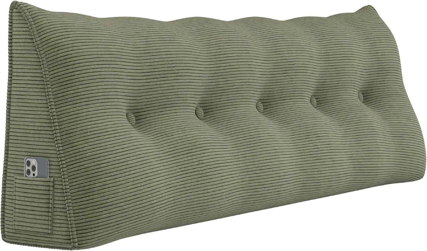 Headboard Wedge Pillows for Sitting Up in Bed Rest Adult，Triangular Upholstered Stuffed Reading Pillow for Sofa Couch Back Cushions Lumbar Body Support Bedroom（Queen，Corduroy Sage Green）