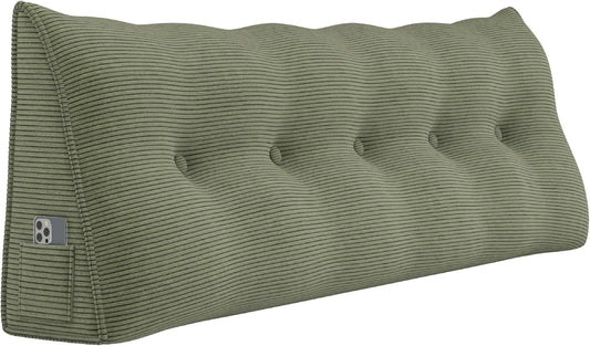 Headboard Wedge Pillows for Sitting Up in Bed Rest Adult，Triangular Upholstered Stuffed Reading Pillow for Sofa Couch Back Cushions Lumbar Body Support Bedroom（Queen，Corduroy Sage Green）