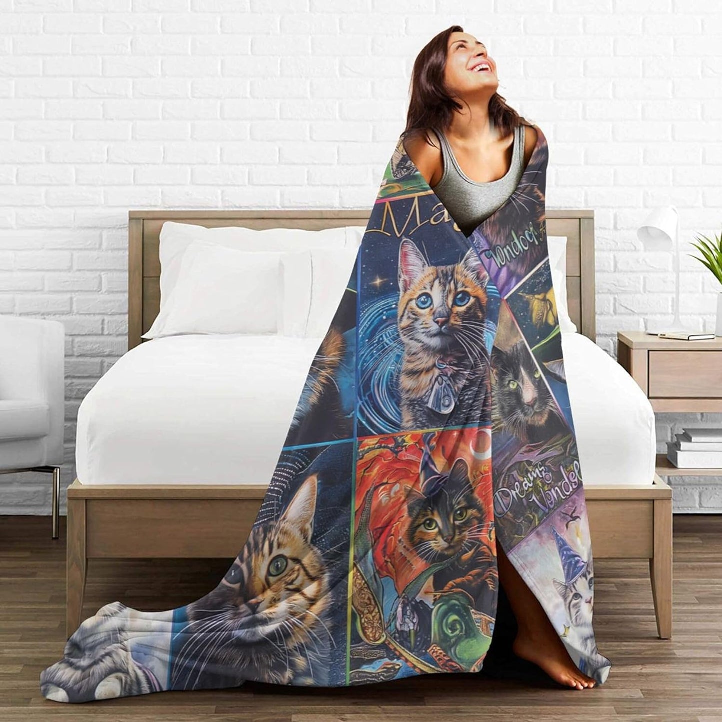 60"x80" Magical Cat Blankets for Cat Lovers, Enchanting and Cozy Cat Throw Blanket for Bed, Sofa, Chair, Travel - Perfect Animal Print for Women and Girls, Cat Lovers Gifts