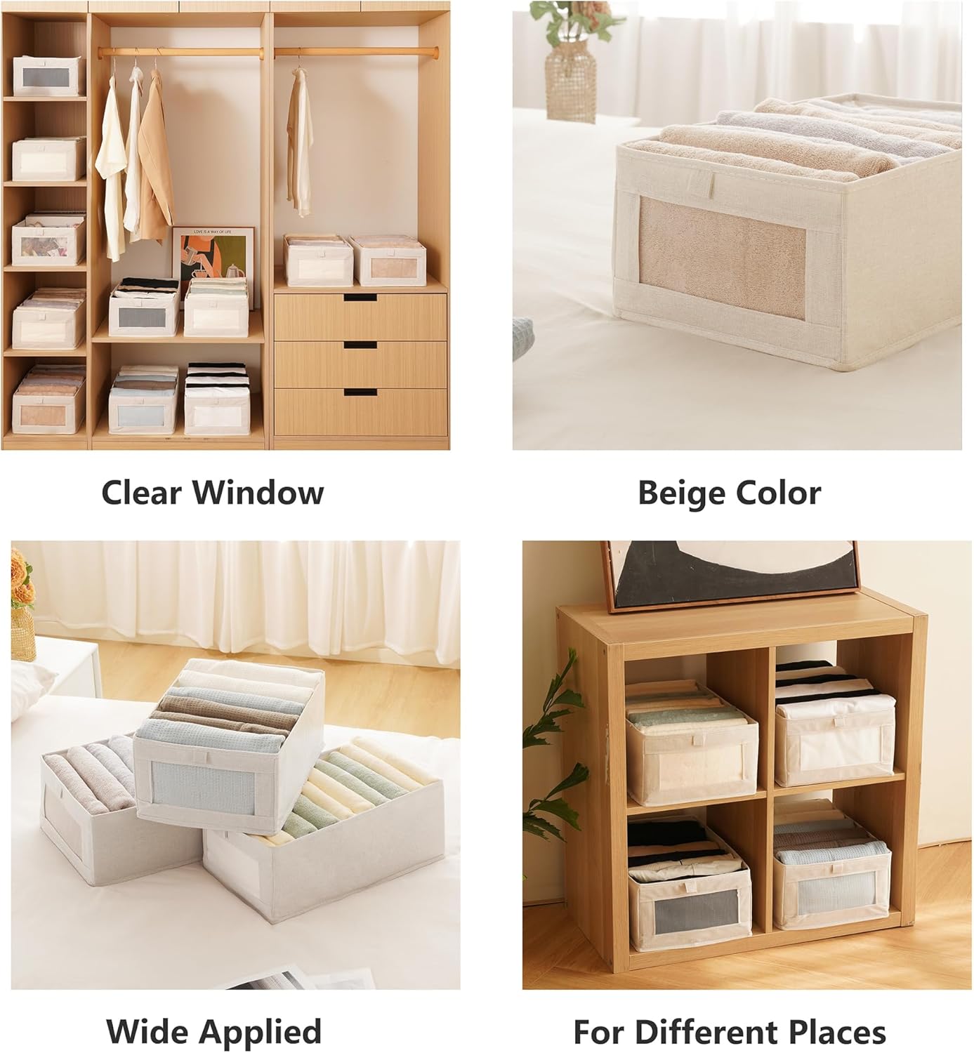 4 Pack linen storage box, with transparent window - foldable clothing storage box, suitable for organizing wardrobes, toys, books | home storage container (4)
